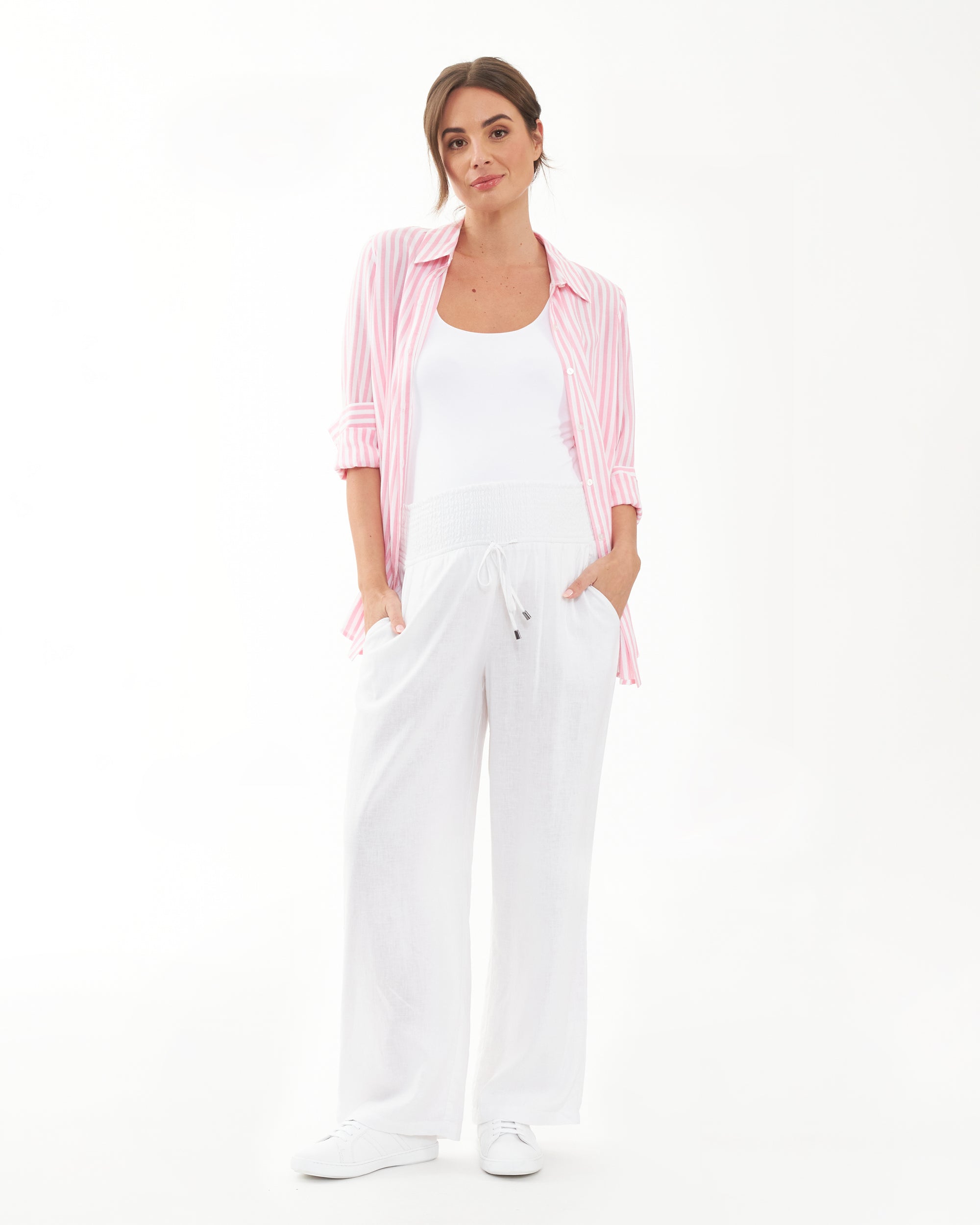 Indi Wide Leg Linen Pant - White