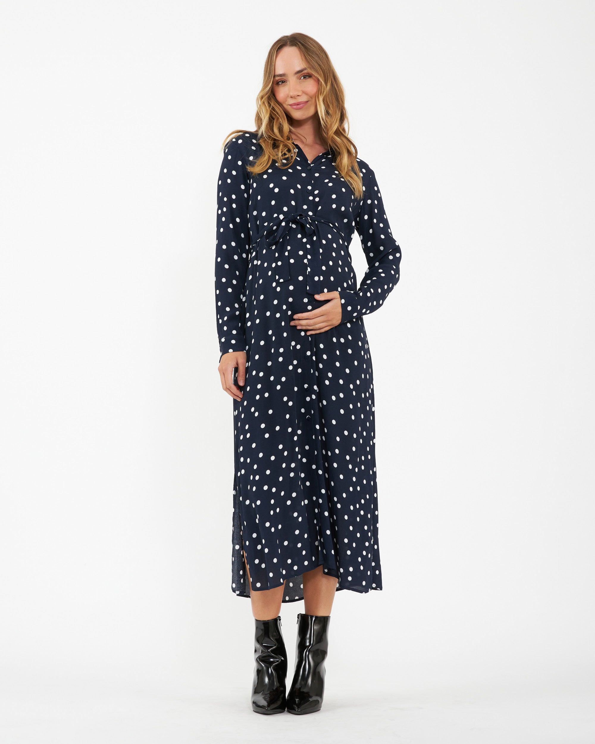 Spot Shirt Dress - Navy / White