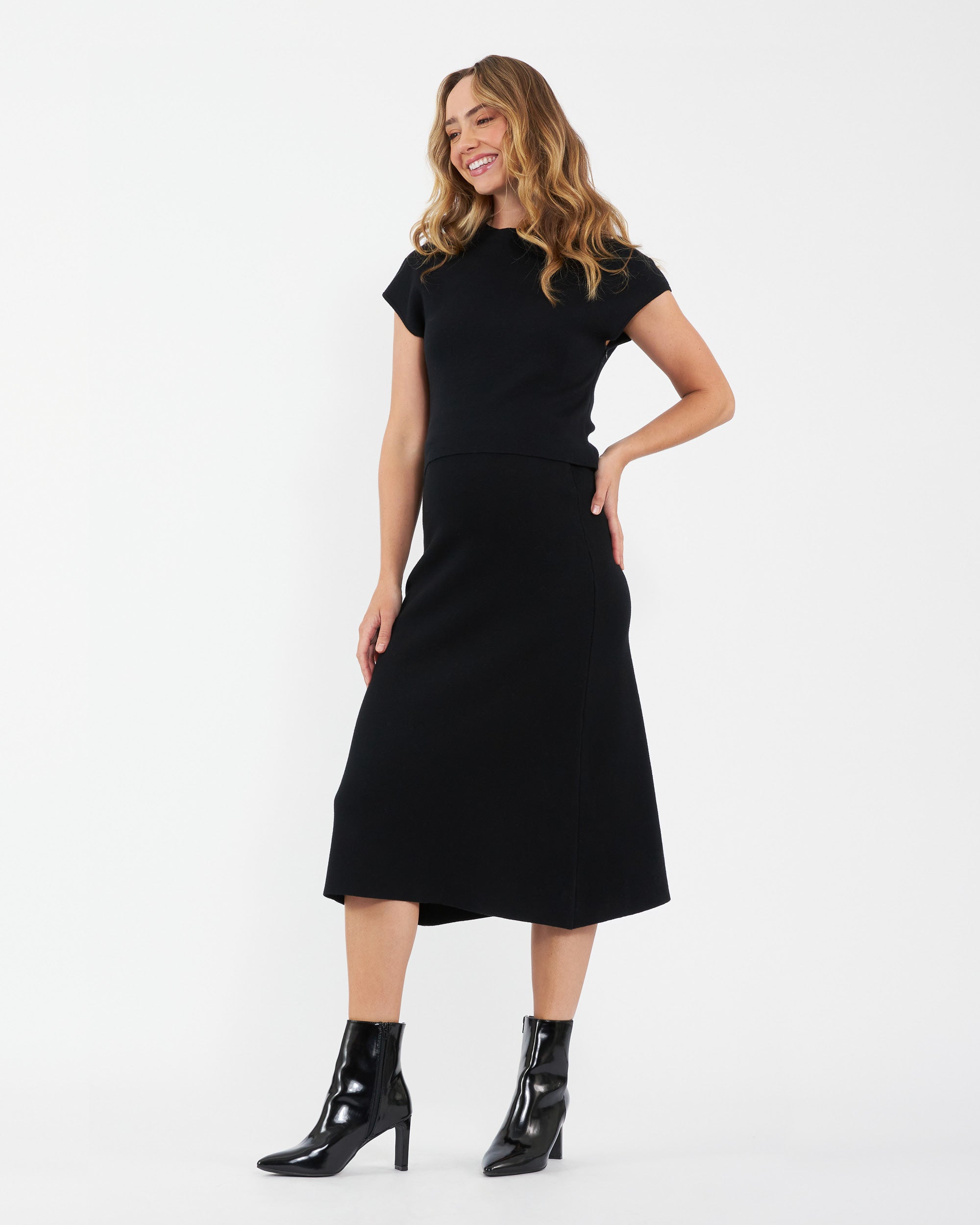 A Line Knit Skirt Black