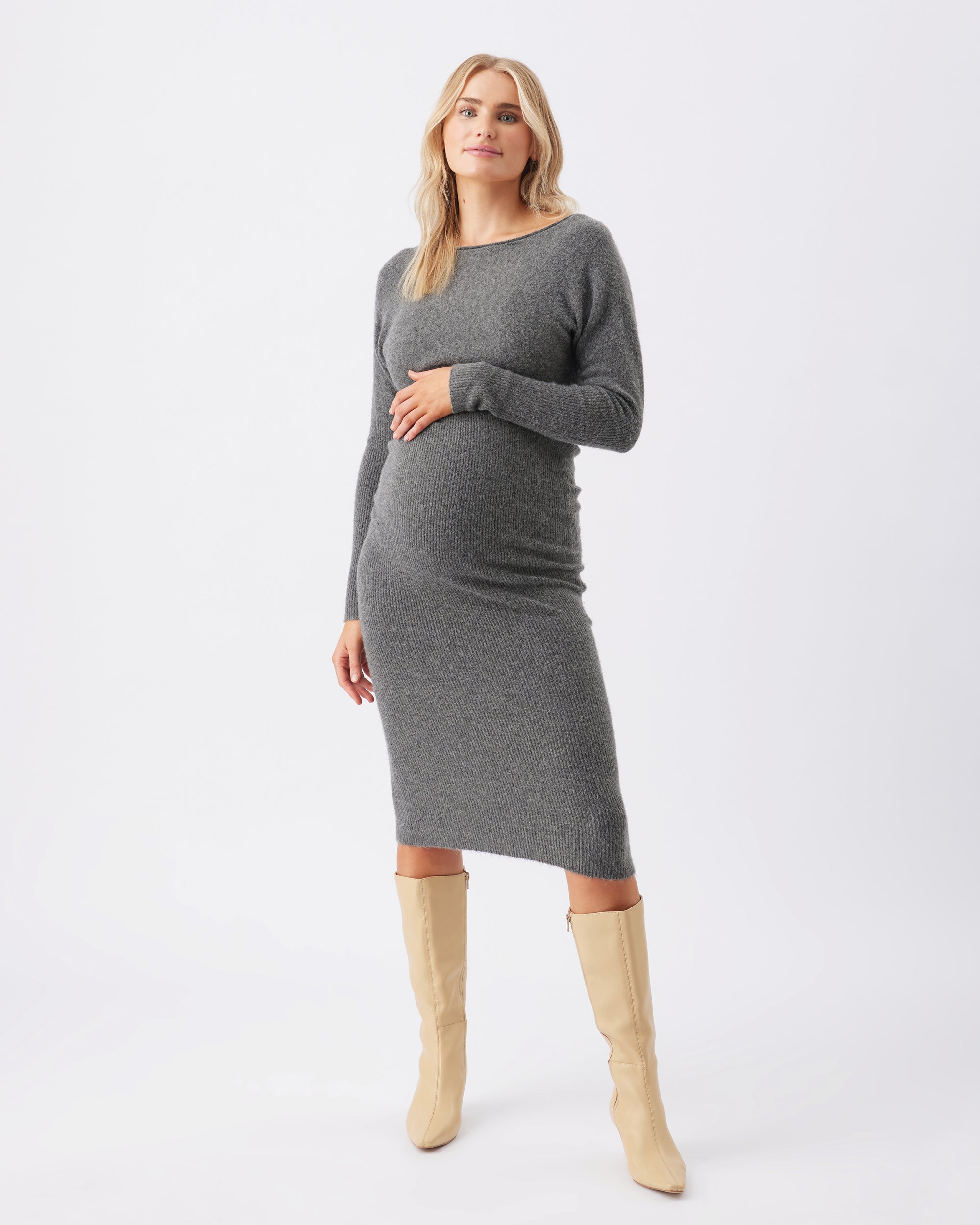 Tobie Off Shoulder Knit Dress Charcoal Marle