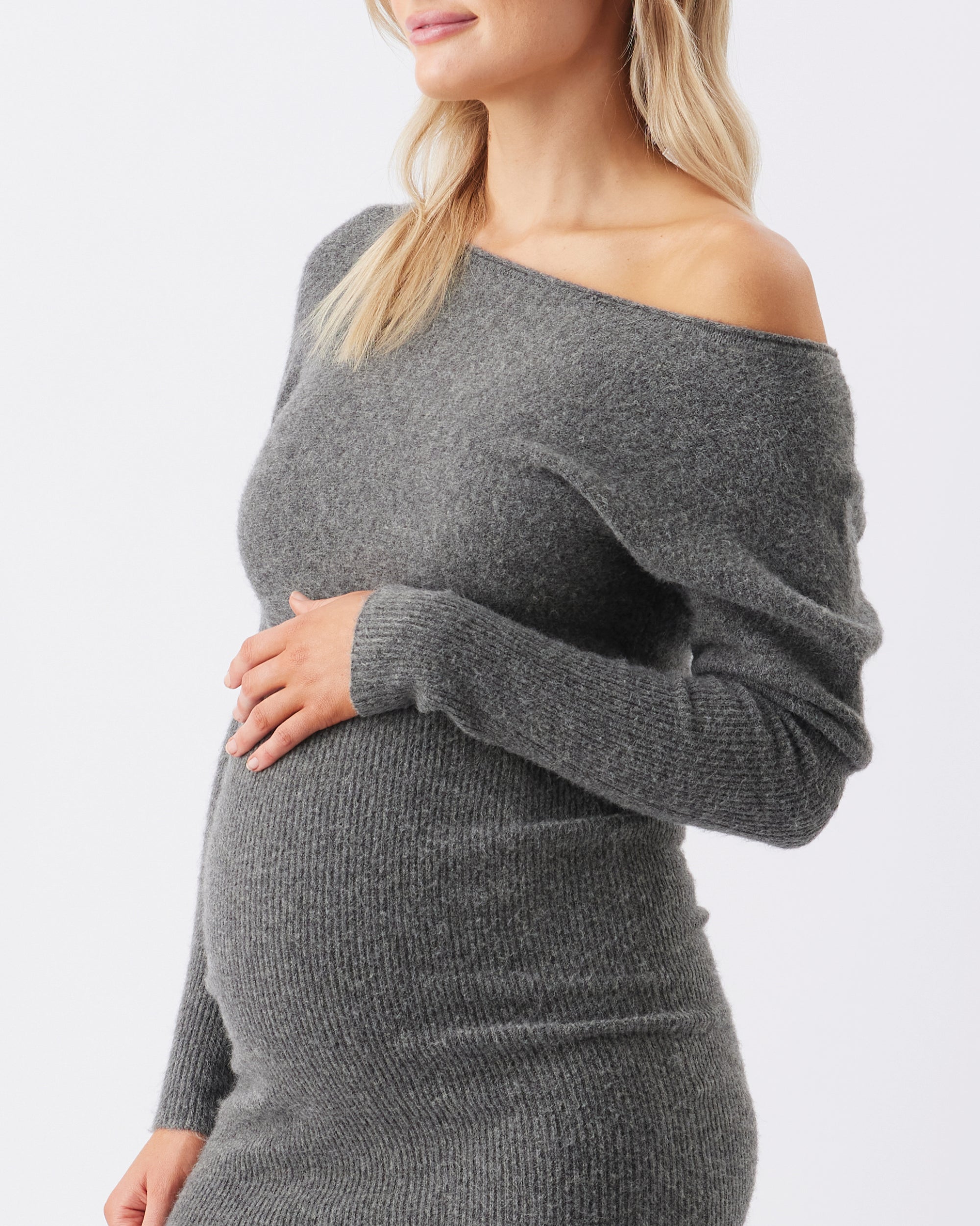 Tobie Off Shoulder Knit Dress Charcoal Marle