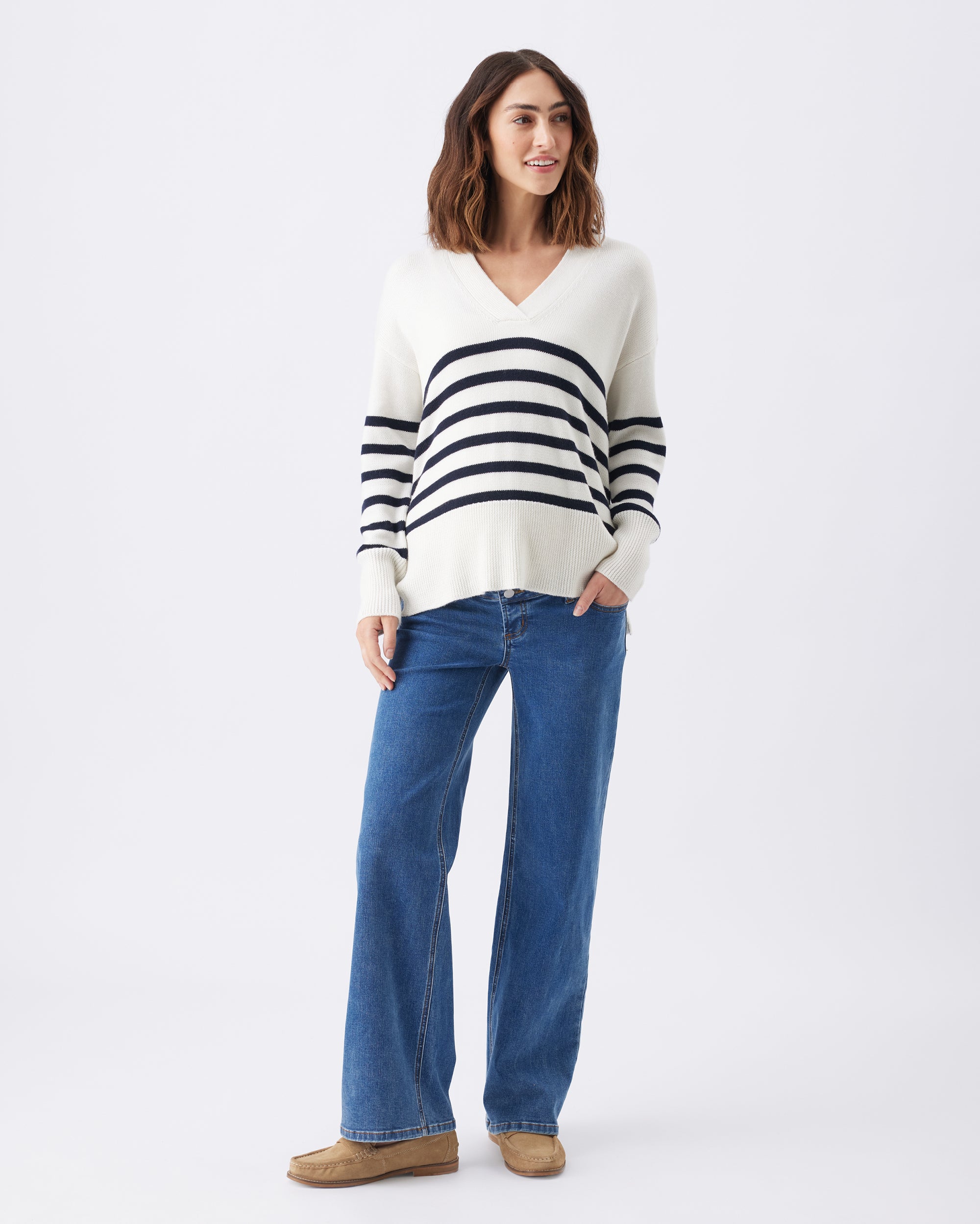 Hanna Nursing Knit  White / Navy