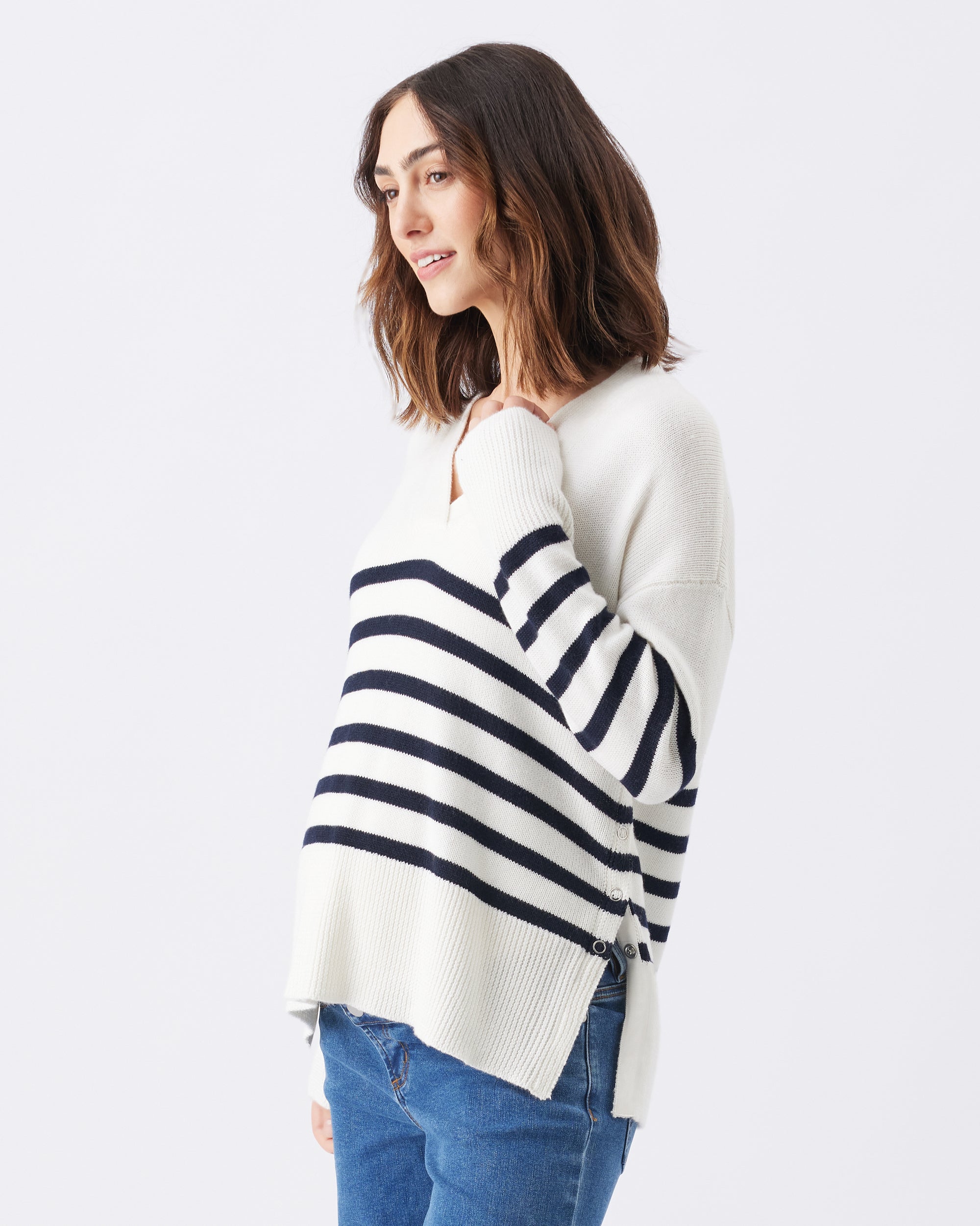 Hanna Nursing Knit  White / Navy