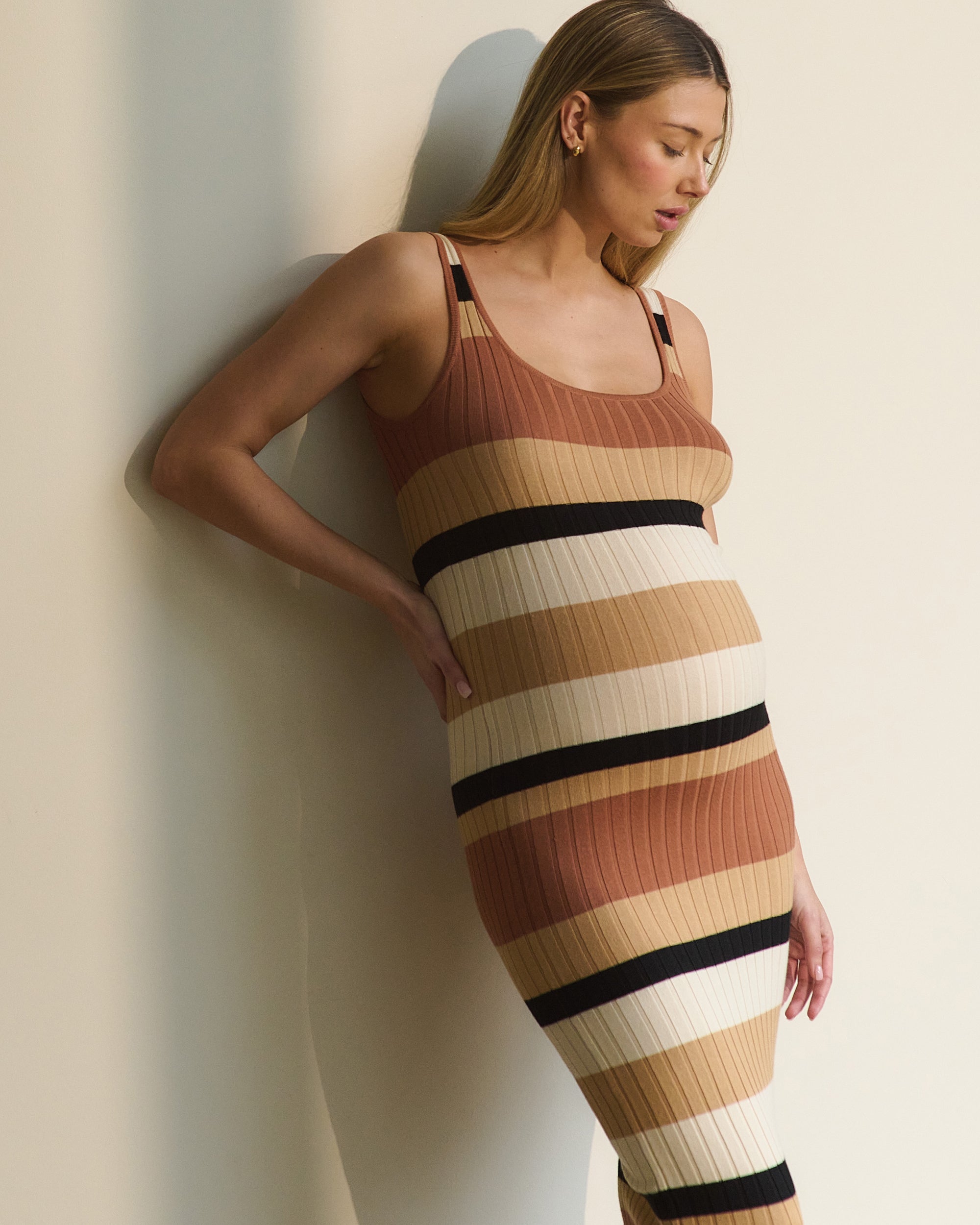 Sarah Stripe Knit Dress  Amber / Natural / Black