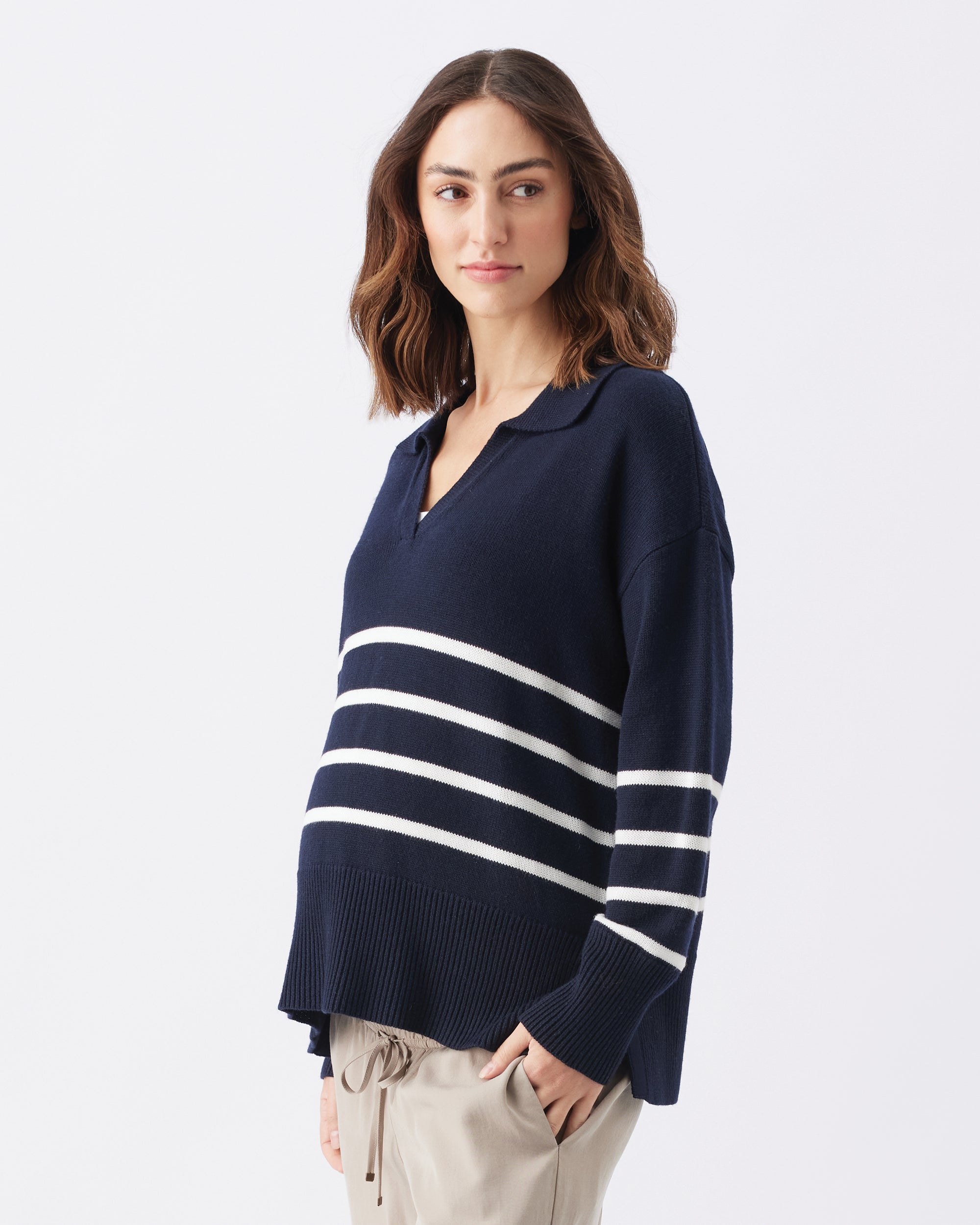 Lori Nursing Knit  Navy / White