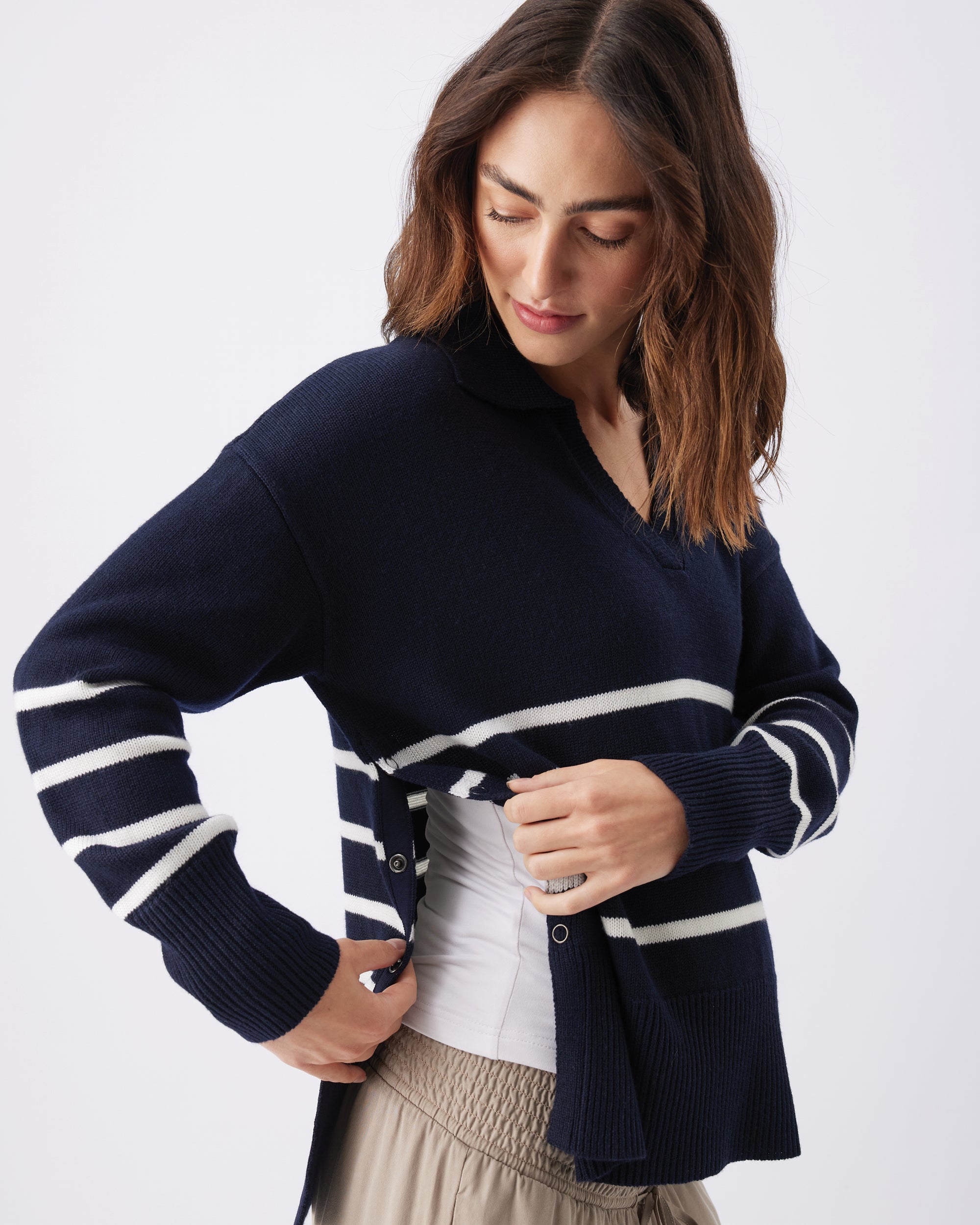 Lori Nursing Knit  Navy / White