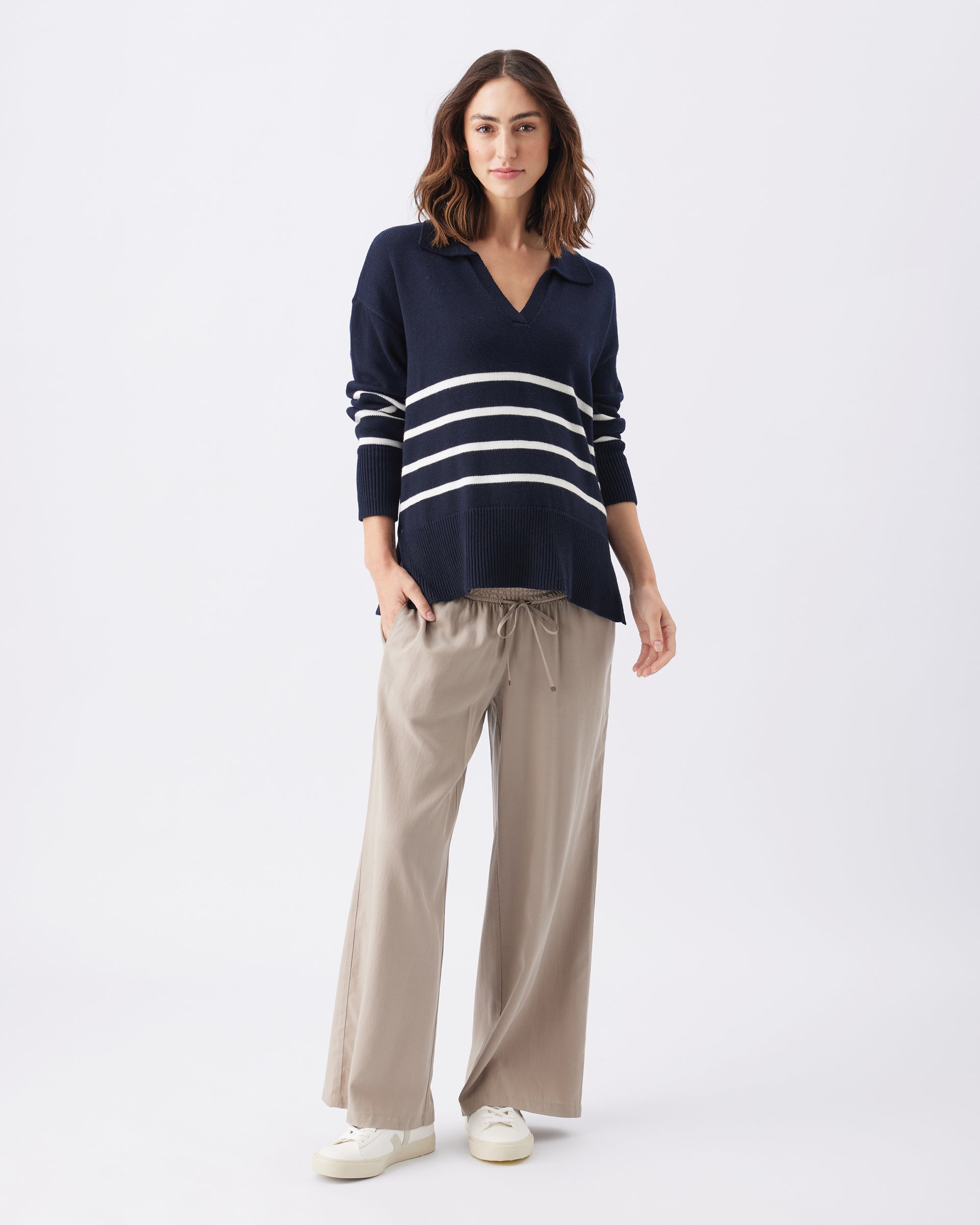 Lori Nursing Knit  Navy / White