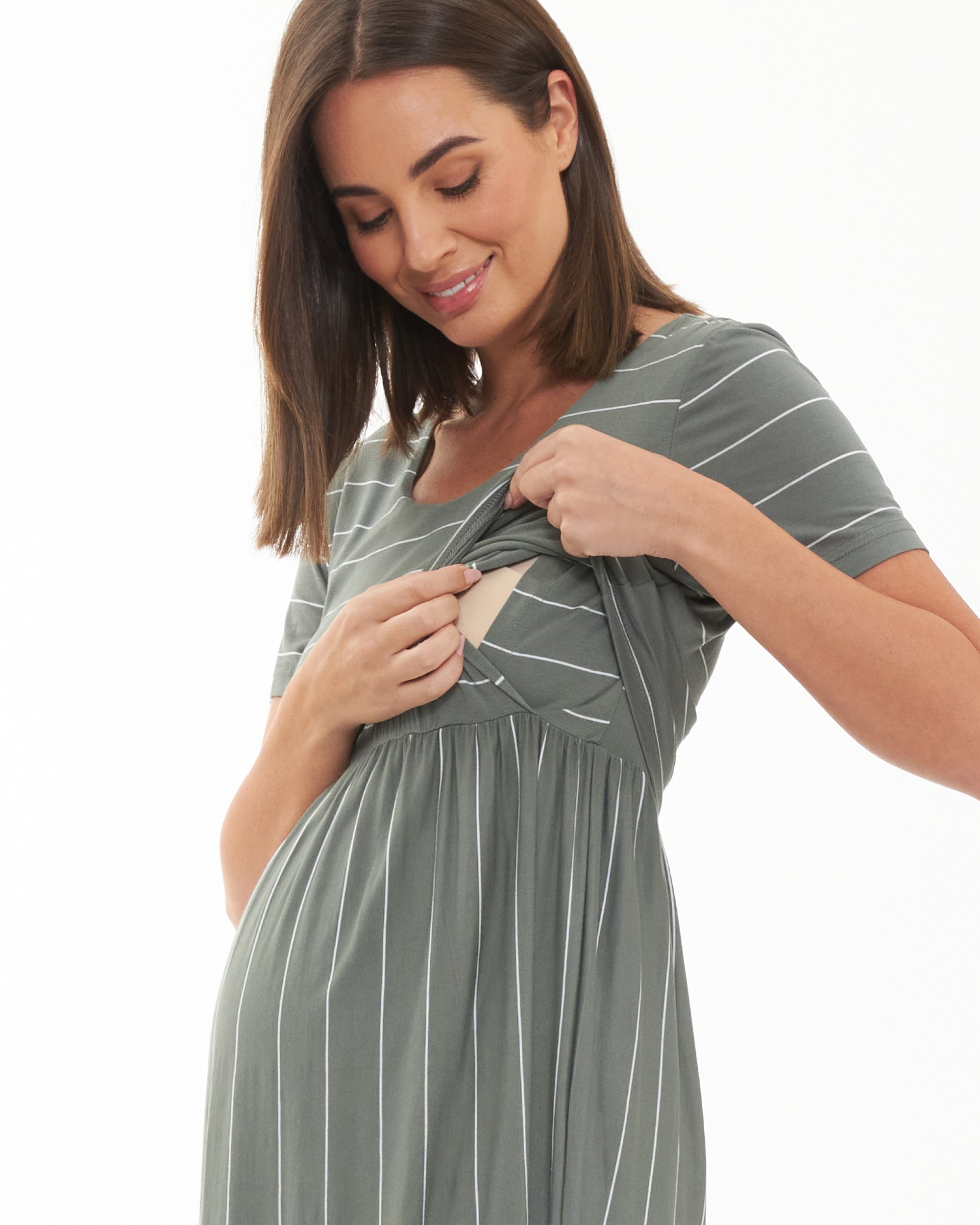 Simone Striped Sleeveless Maternity/Nursing Top in Oatmeal/Cobalt -  hautemama