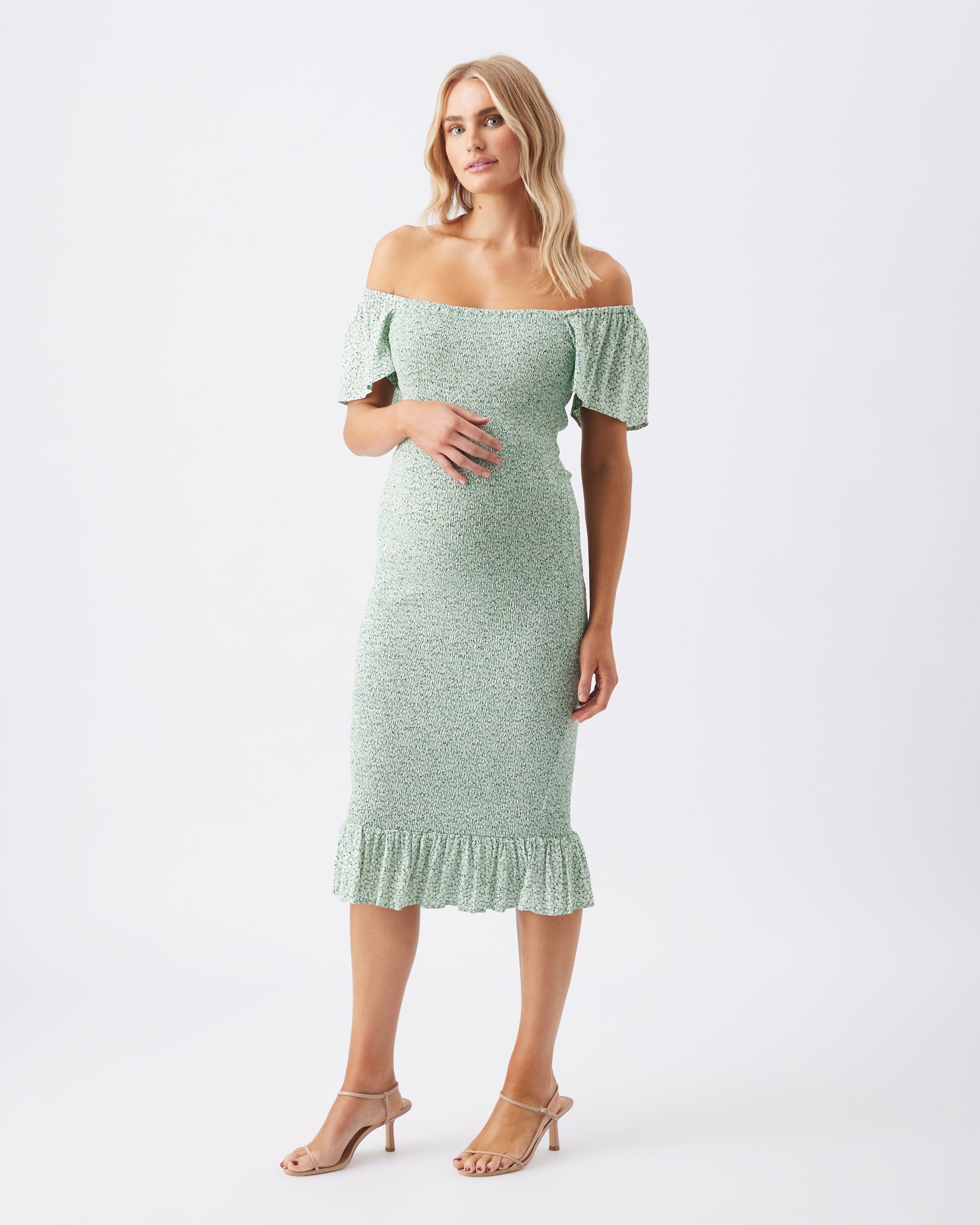 Selma Shirred Dress  Pistachio