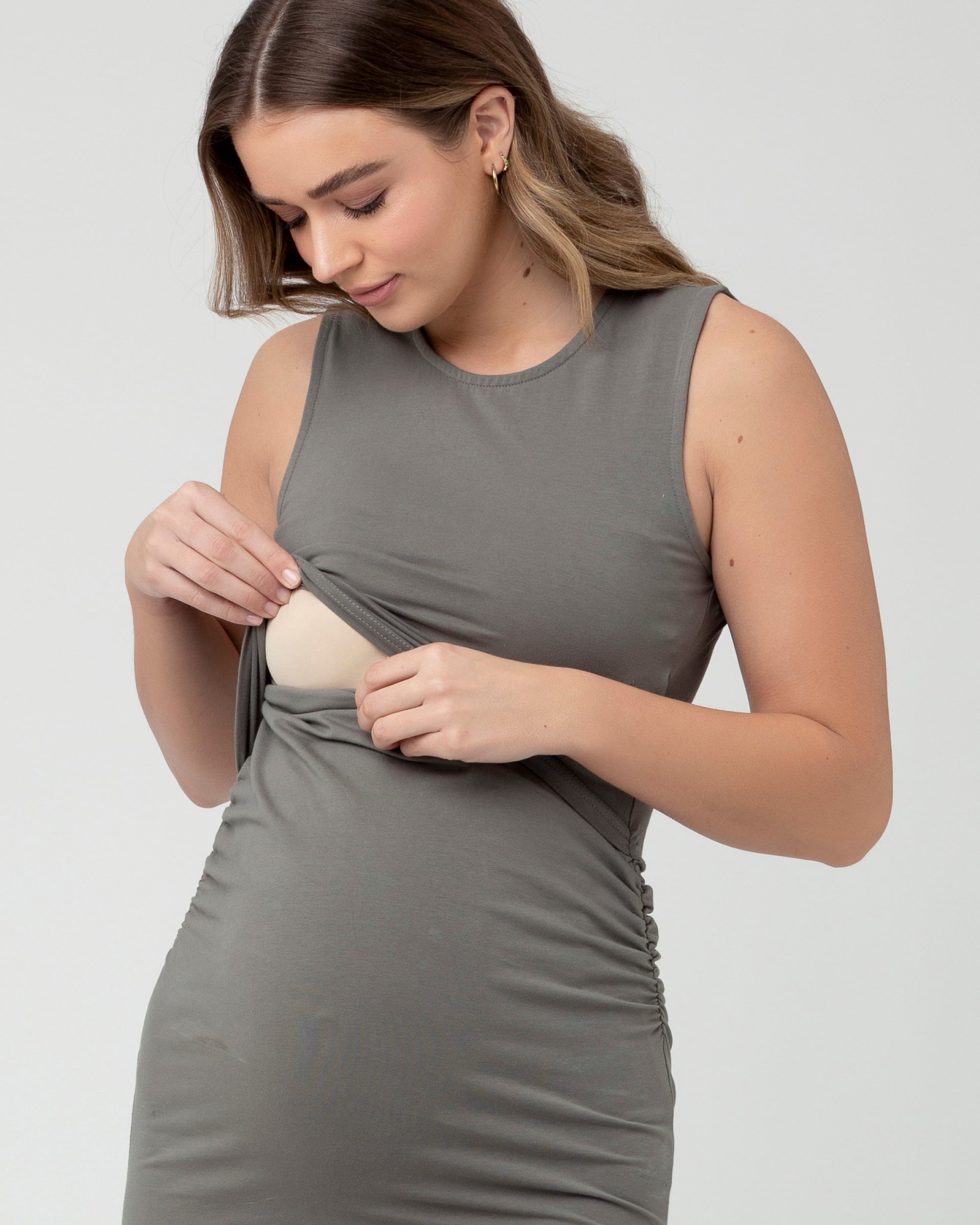 Ripe Maternity Striped Nursing Tube Dress, Charcoal/Ink/Black