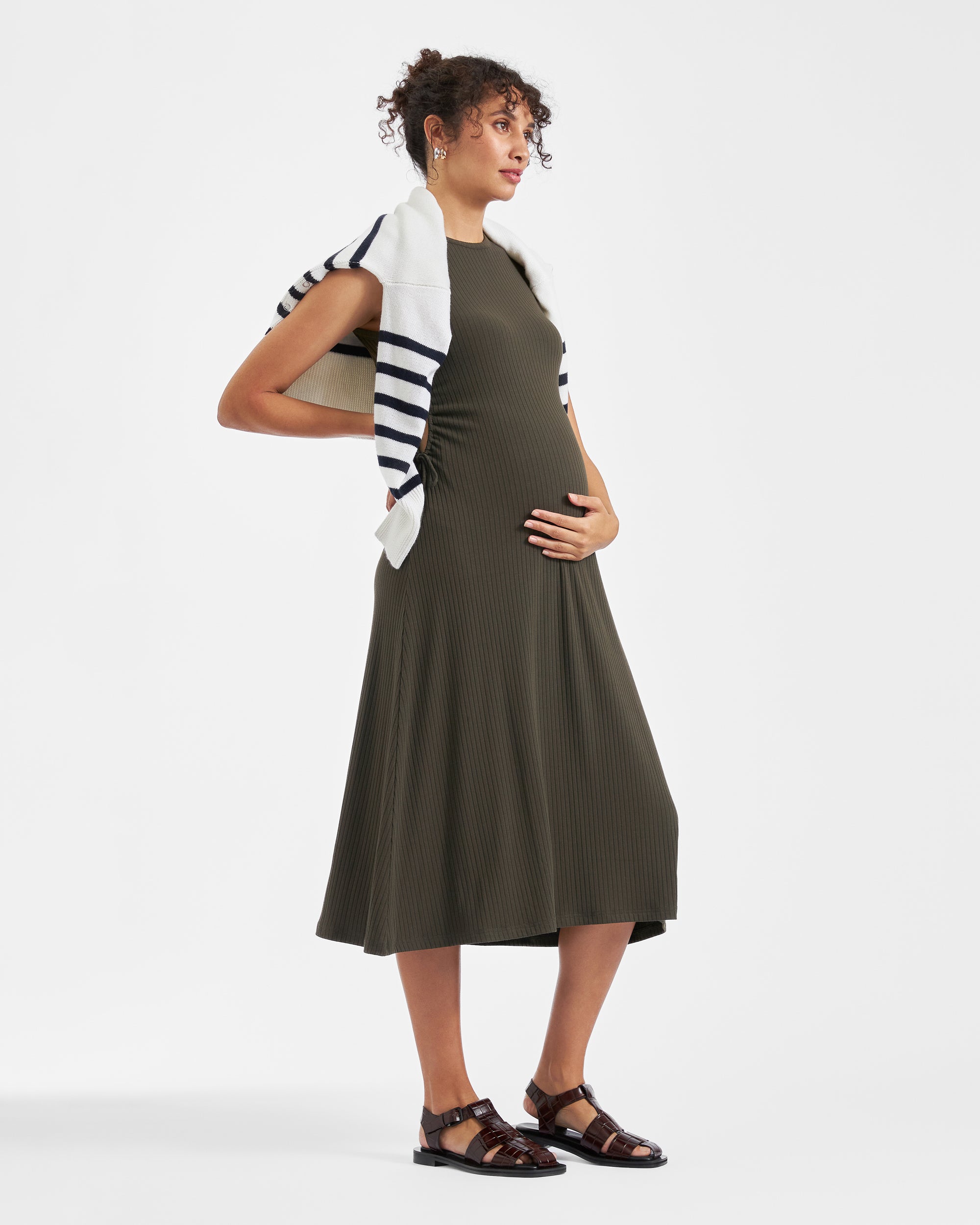 Carol Rib A-line Dress  Khaki