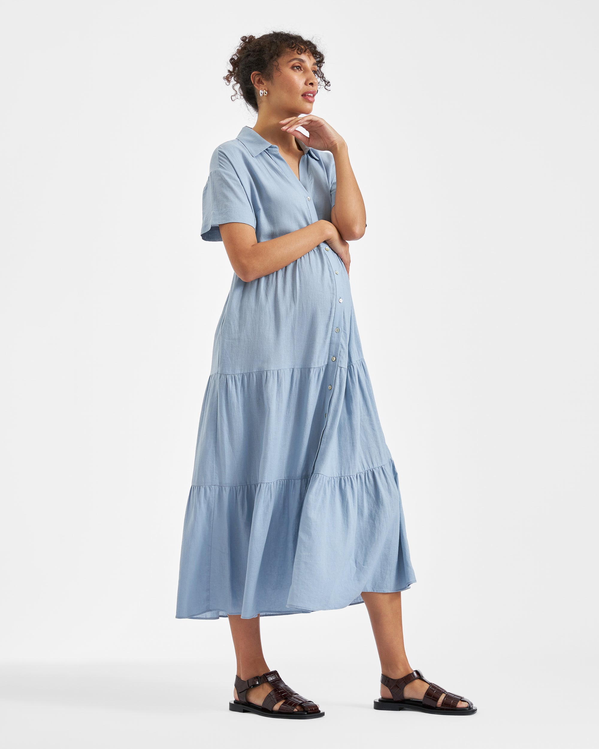 Macy Longline Linen Dress Pale Blue