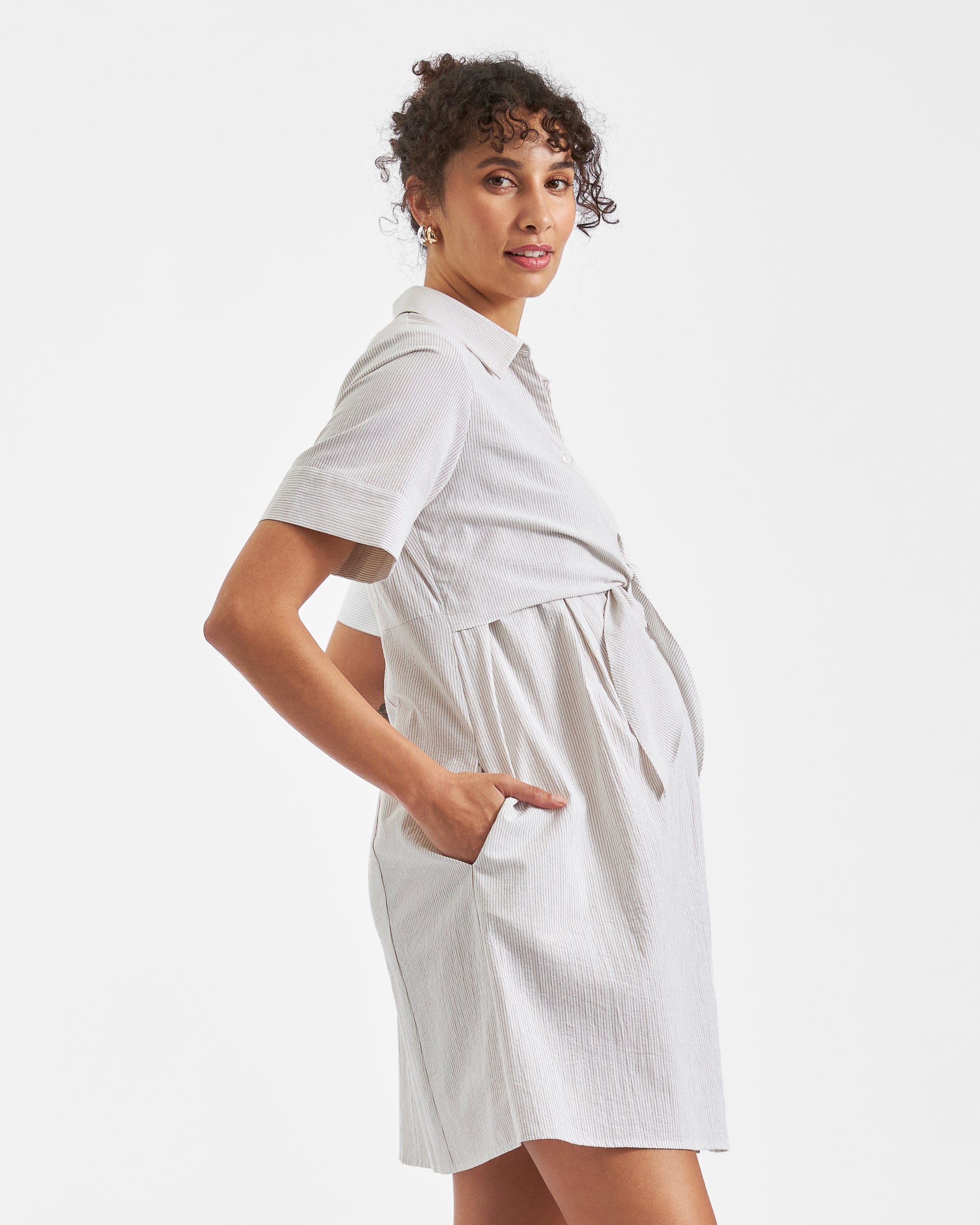 Bronte Tie Up Dress  Natural /White