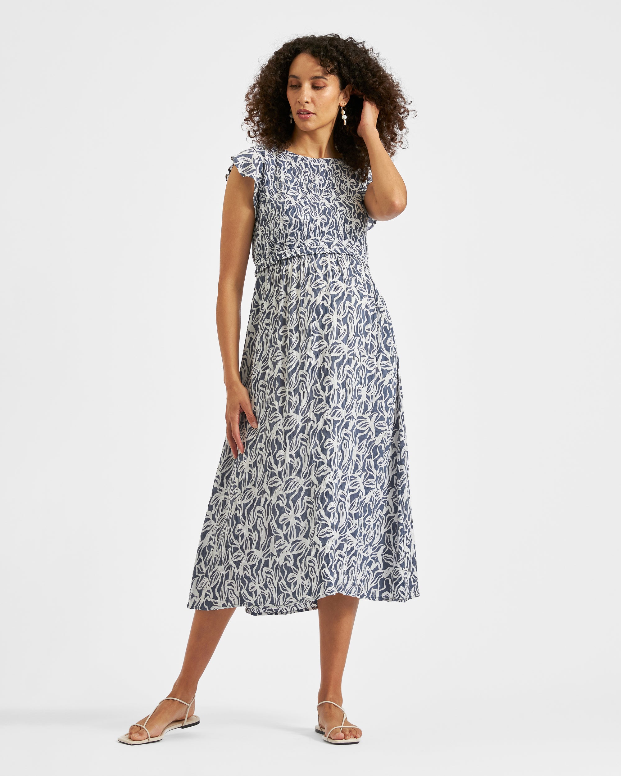 Edie Nursing Dress  Washed Indigo / White