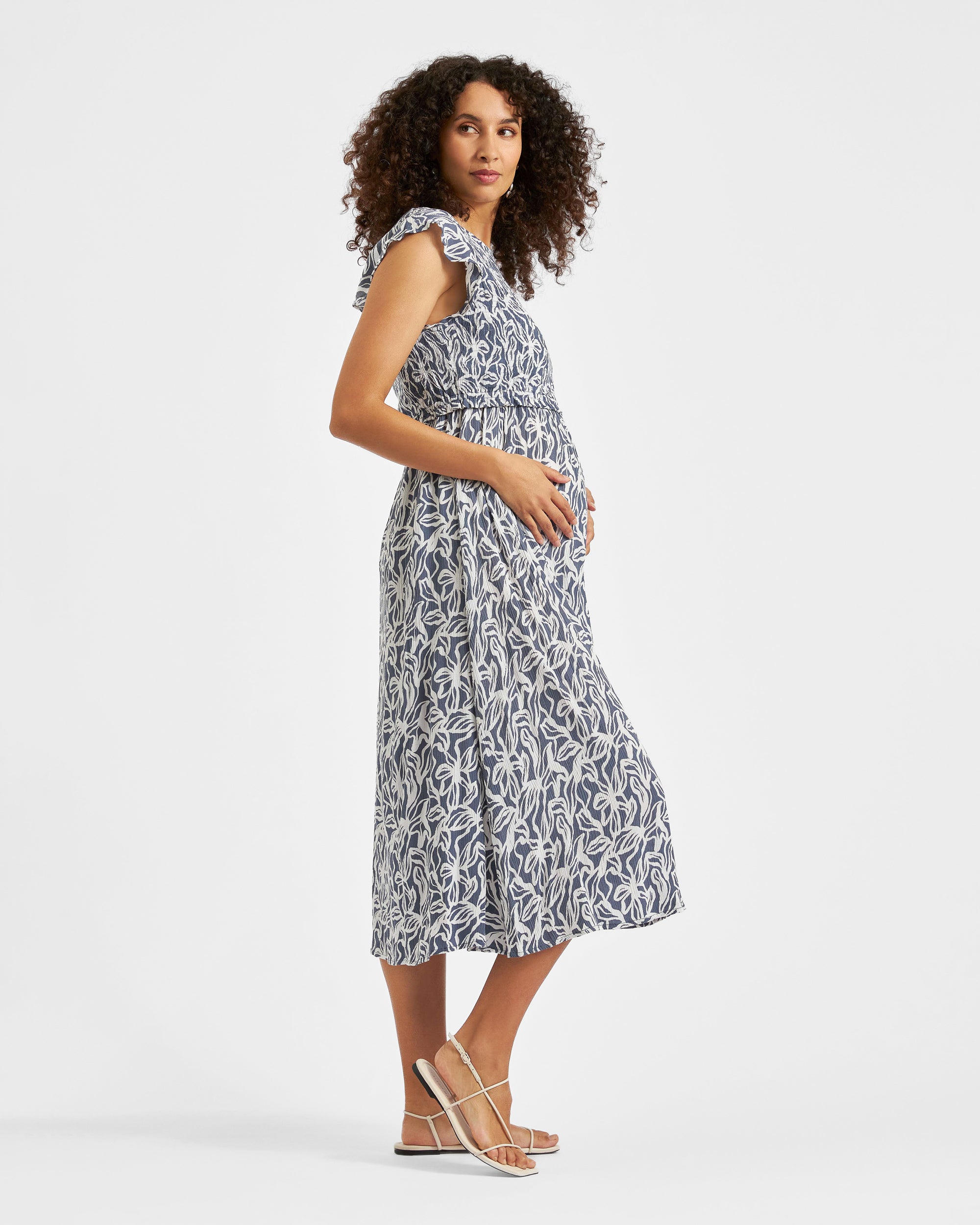 Edie Nursing Dress  Washed Indigo / White