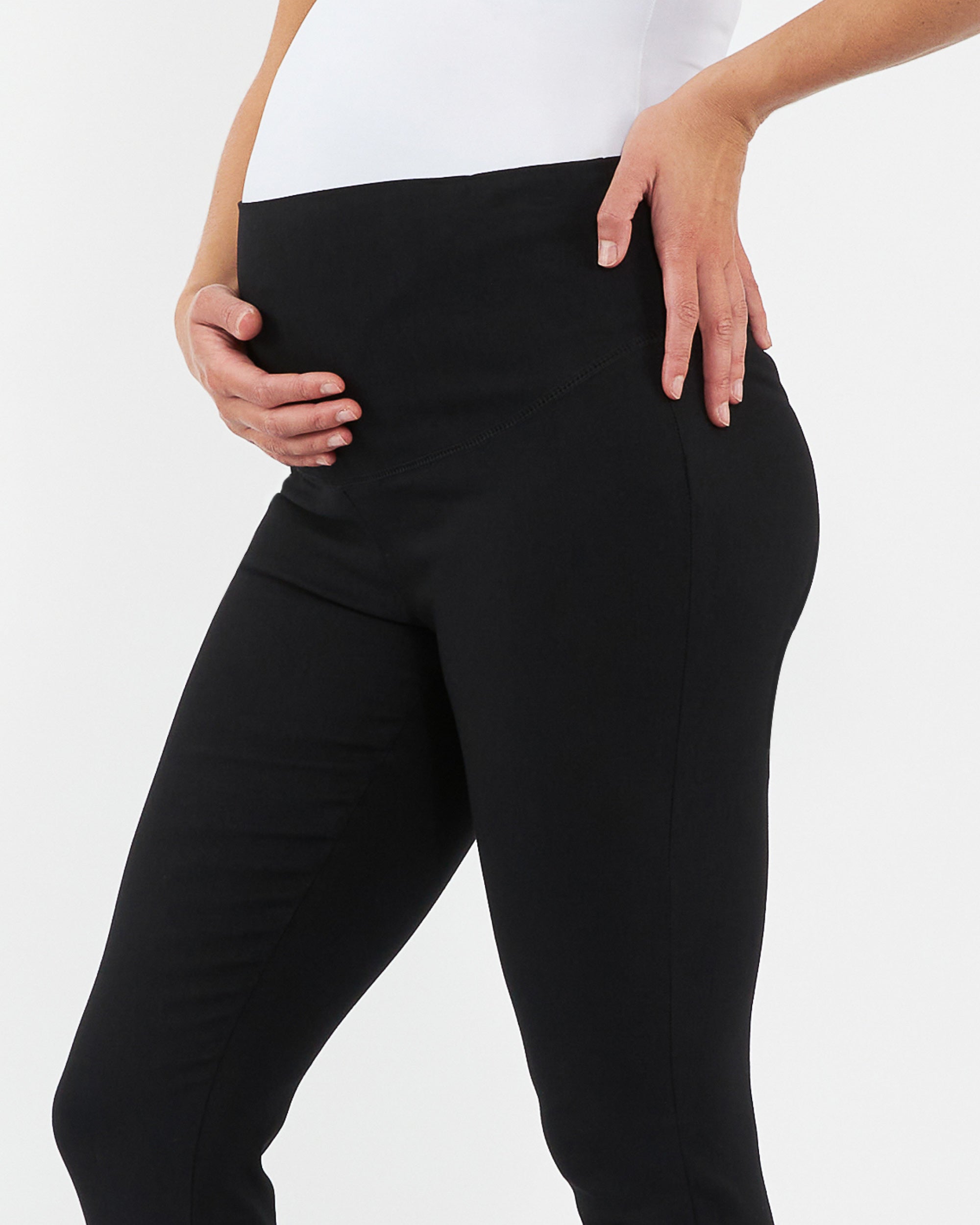 Maternity Capris for Women Over The Belly,Pregnancy Capri Leggings Active  with Pockets Yoga Pants Black