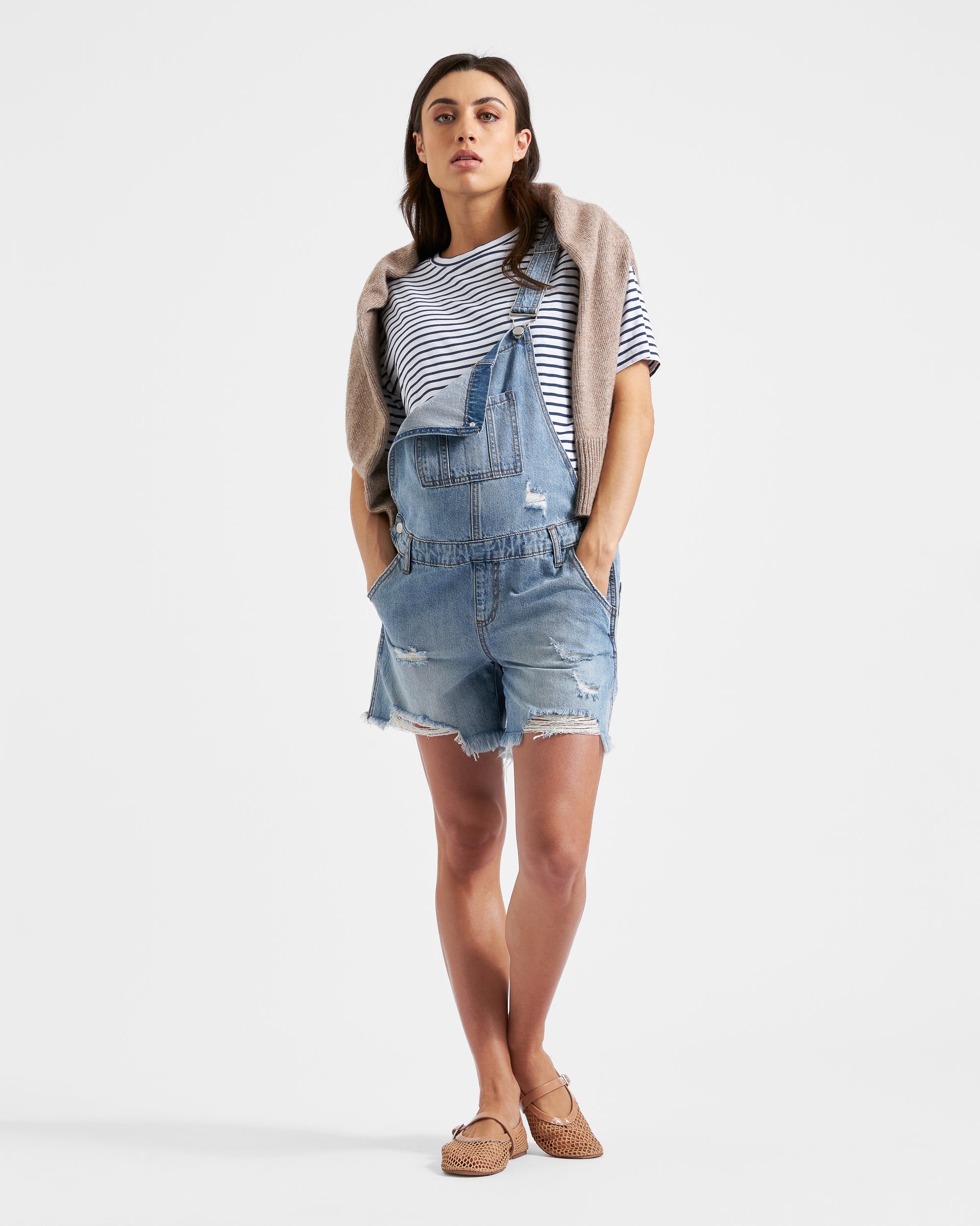 Denim Short Overalls Pale Blue