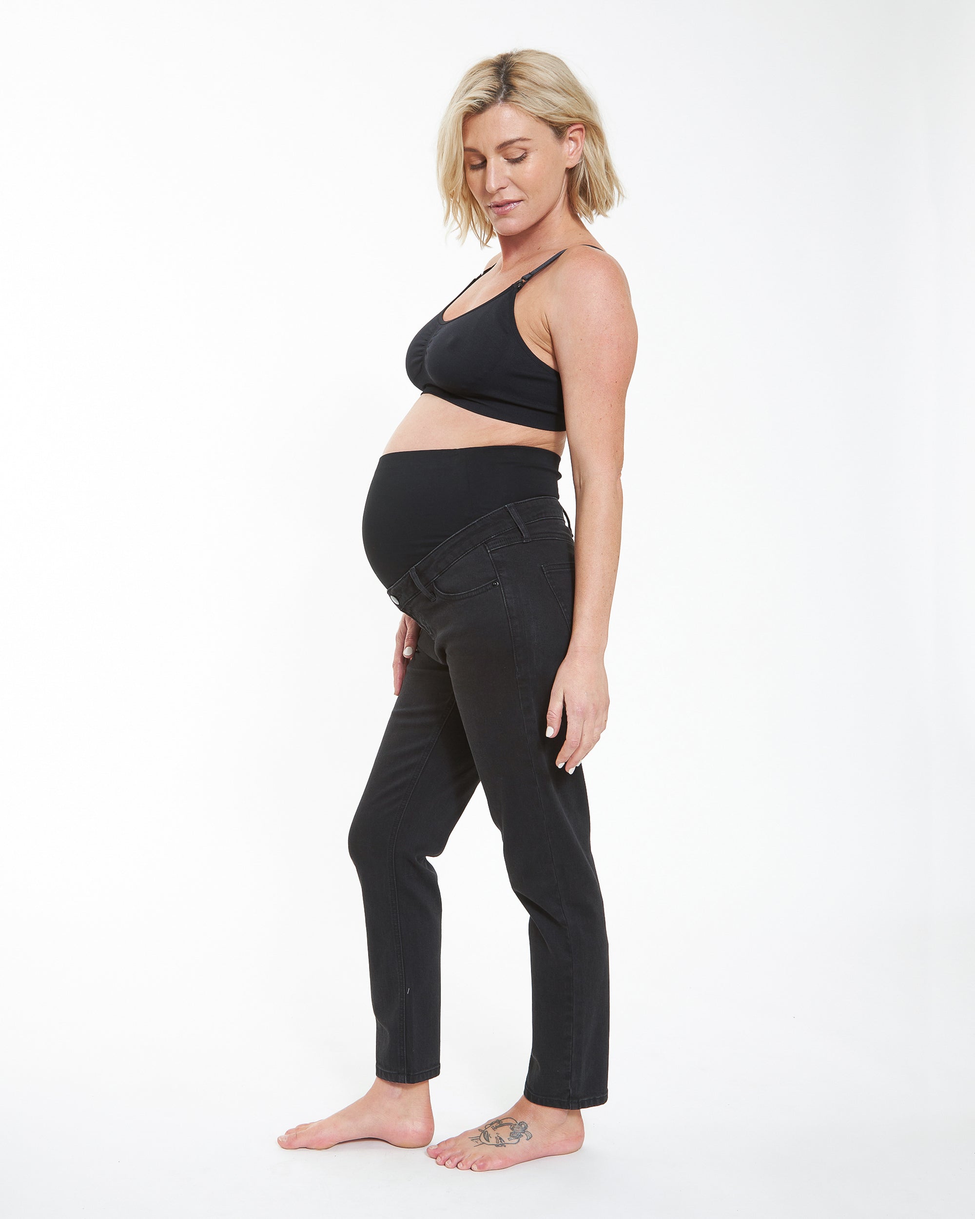 Black Stretchy Slim Fit Crop Maternity Dress Pants– PinkBlush