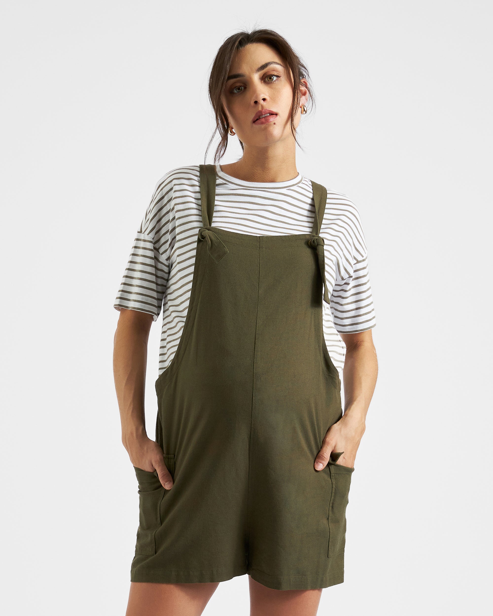 Terry Linen Playsuit Olive