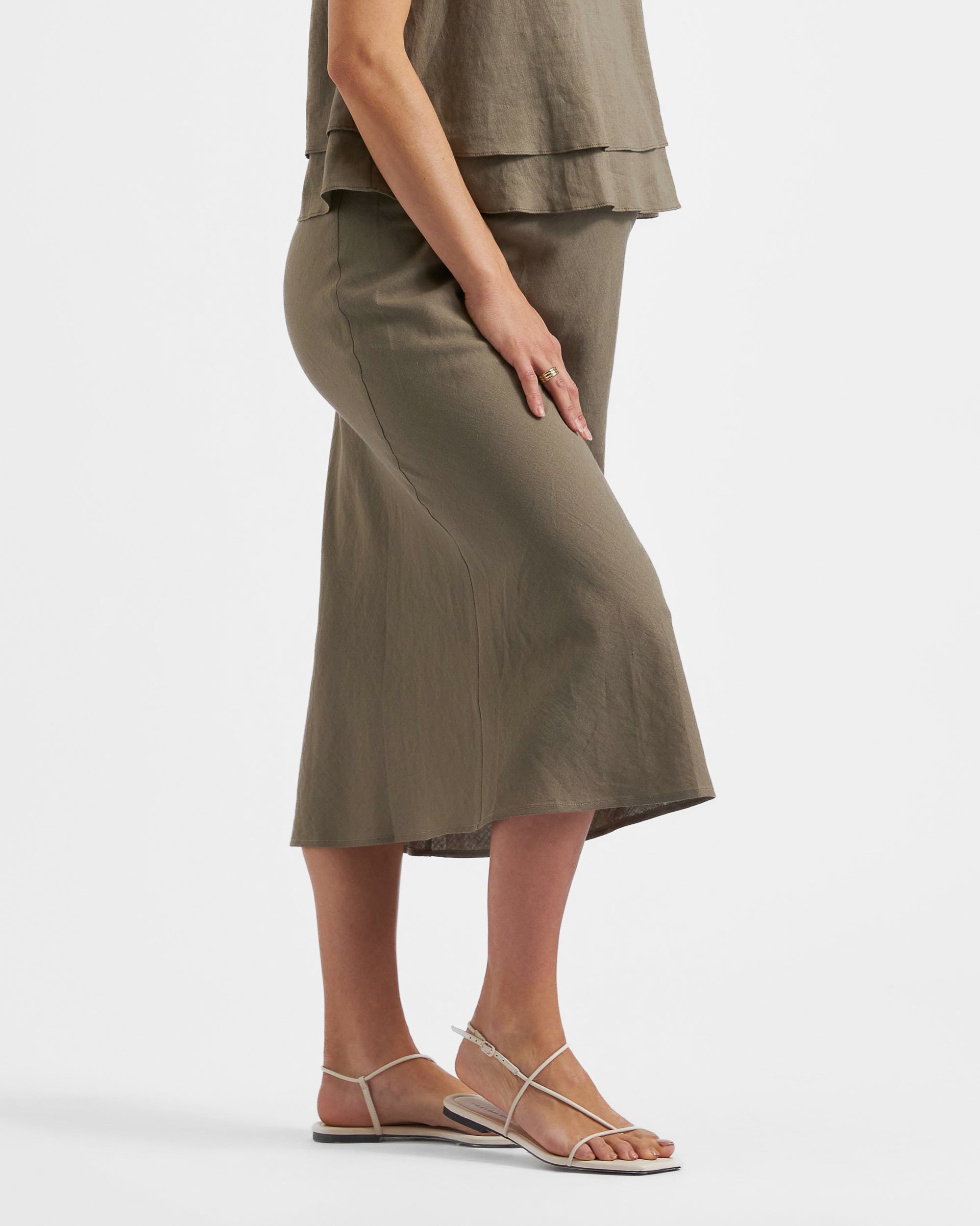 Debbie Linen Skirt  Olive