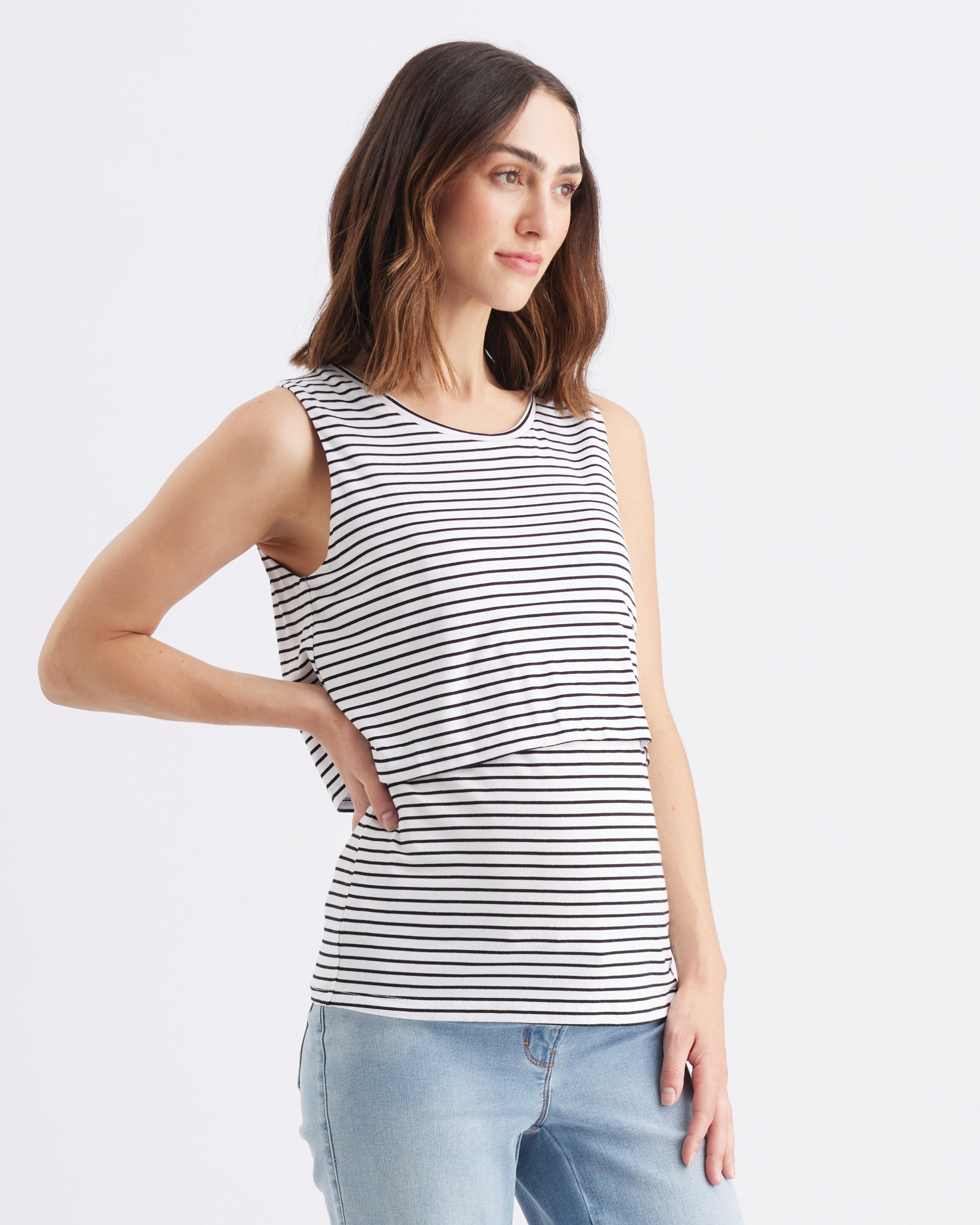 Stripe Layered Nursing Tank White / Black