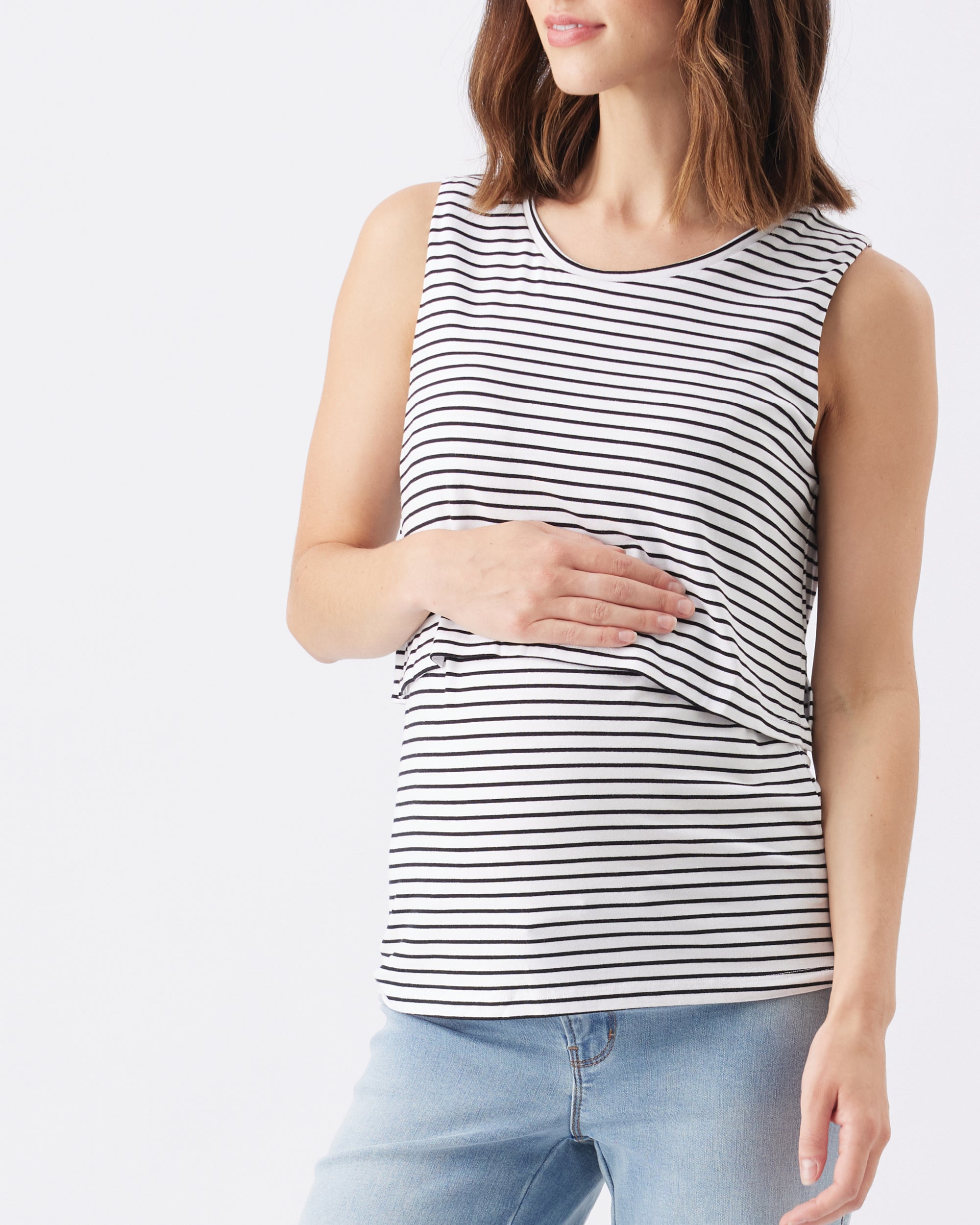 Stripe Layered Nursing Tank White / Black