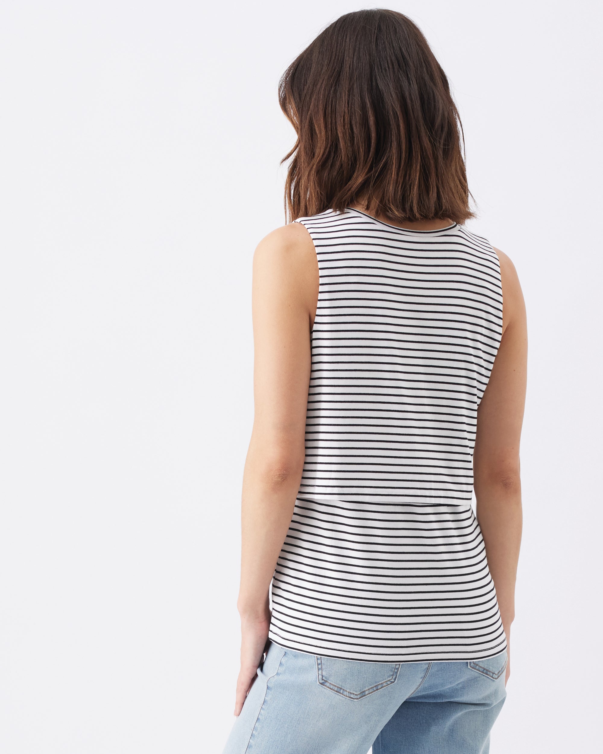 Stripe Layered Nursing Tank White / Black