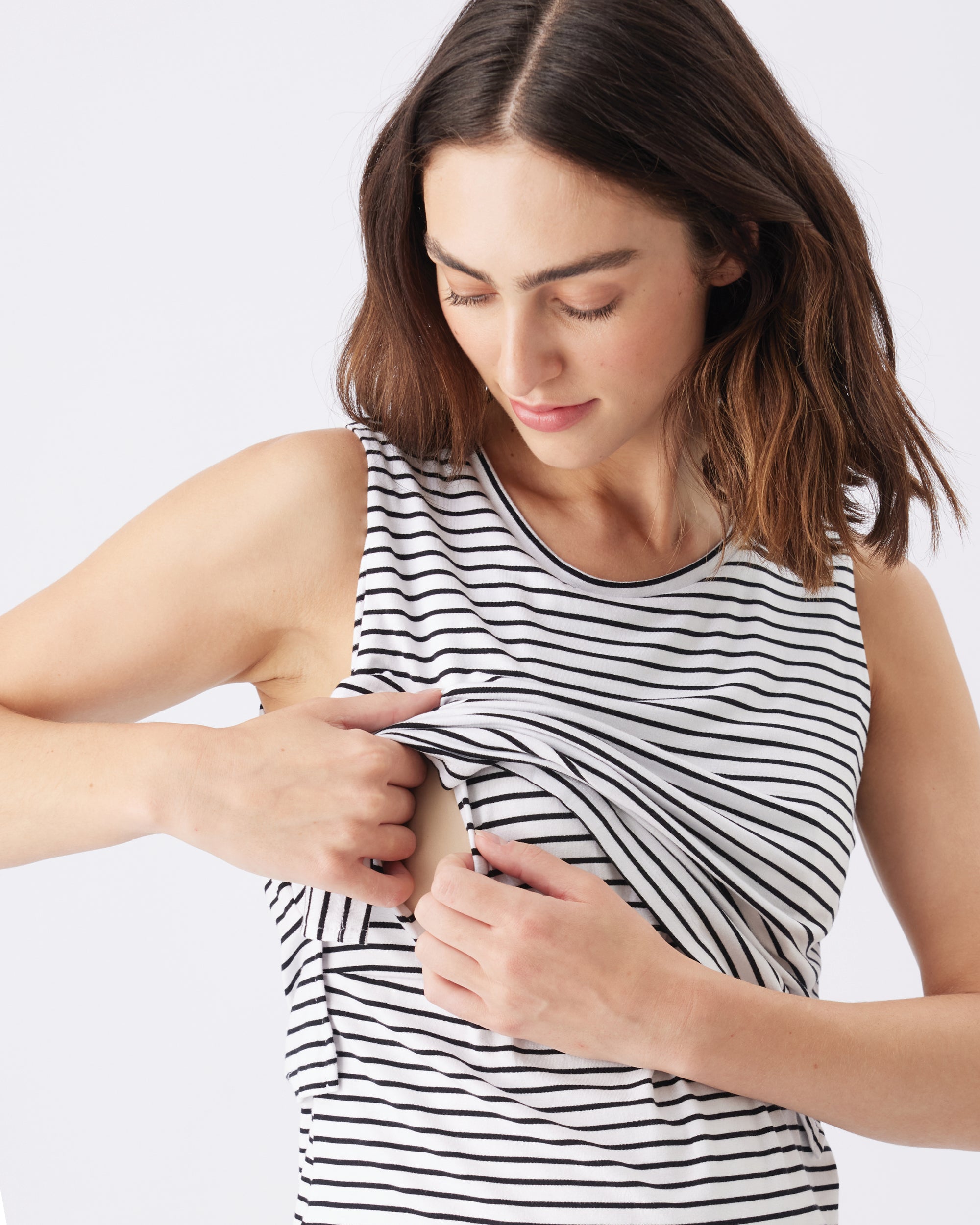 Stripe Layered Nursing Tank White / Black