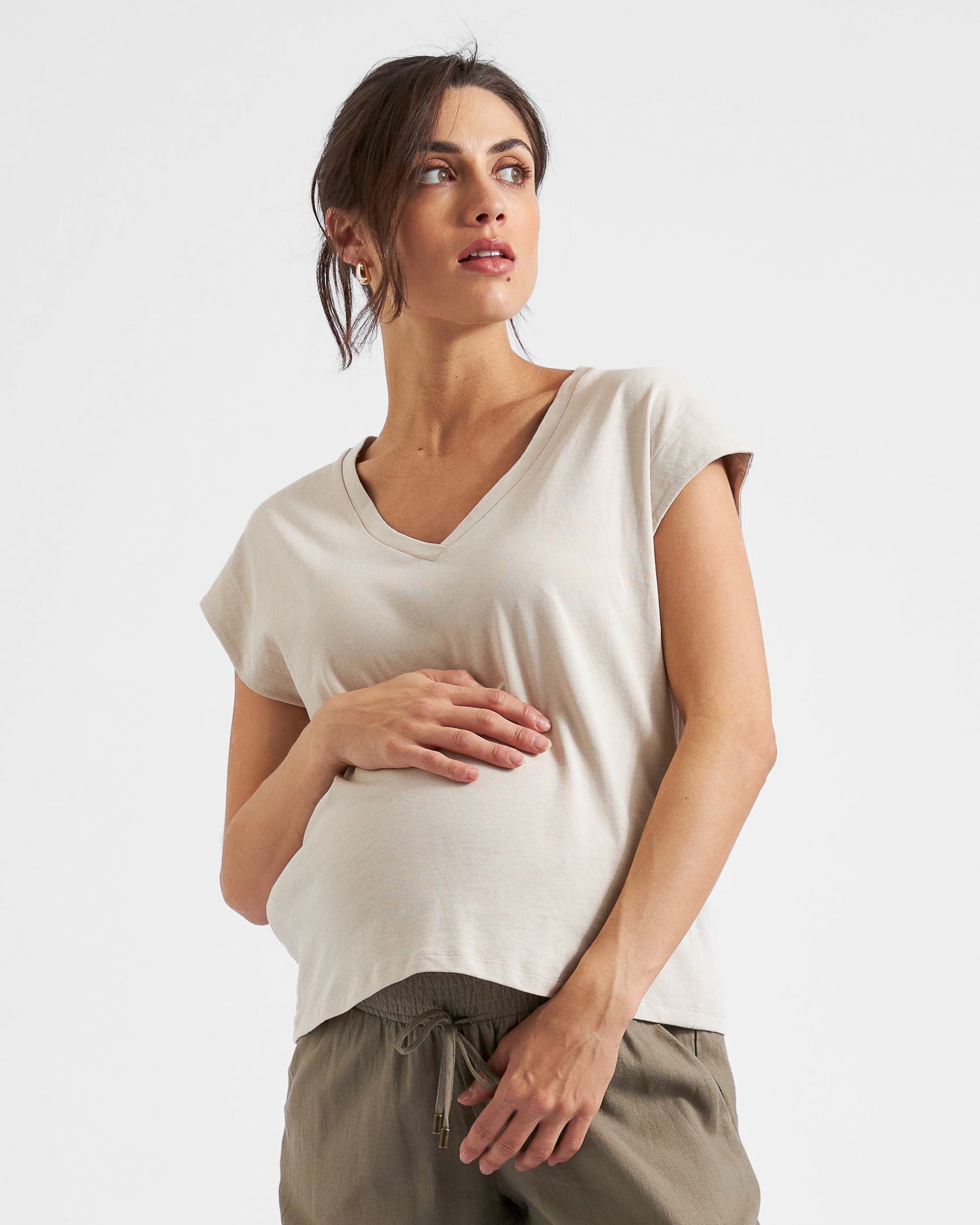 Marly Zip Nursing Tee Stone