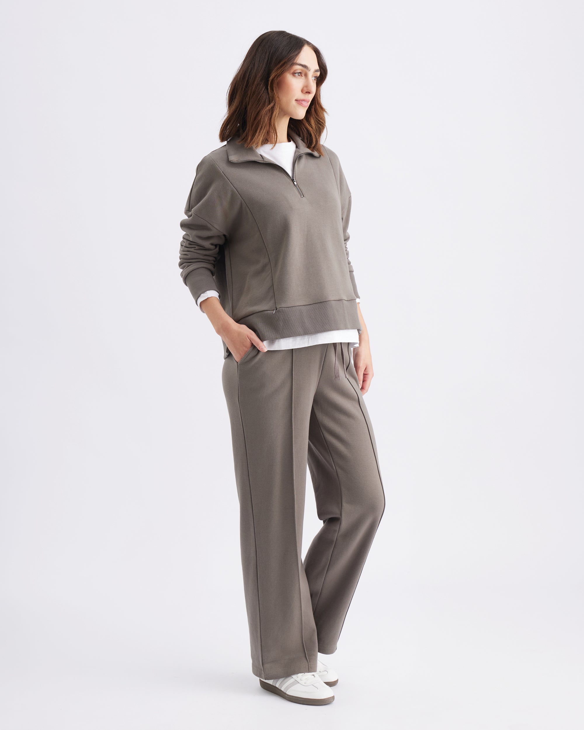 Terry Wide Leg Jogger  Earth