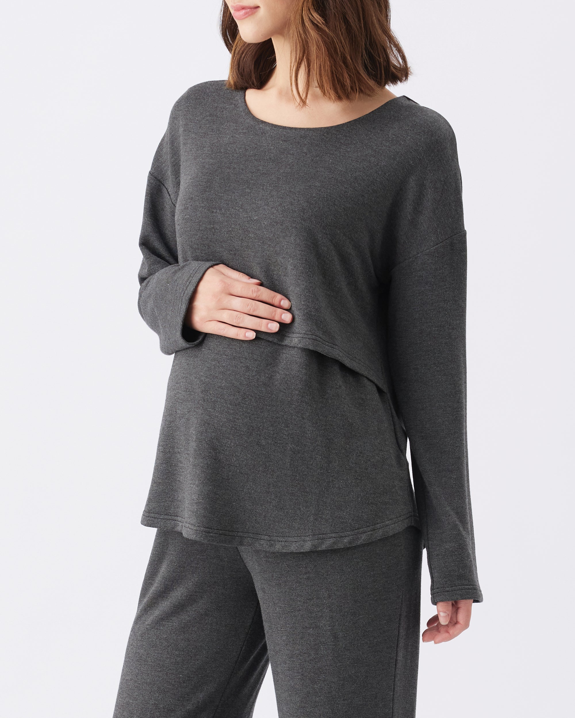 Super Soft Nursing Top Charcoal Marle