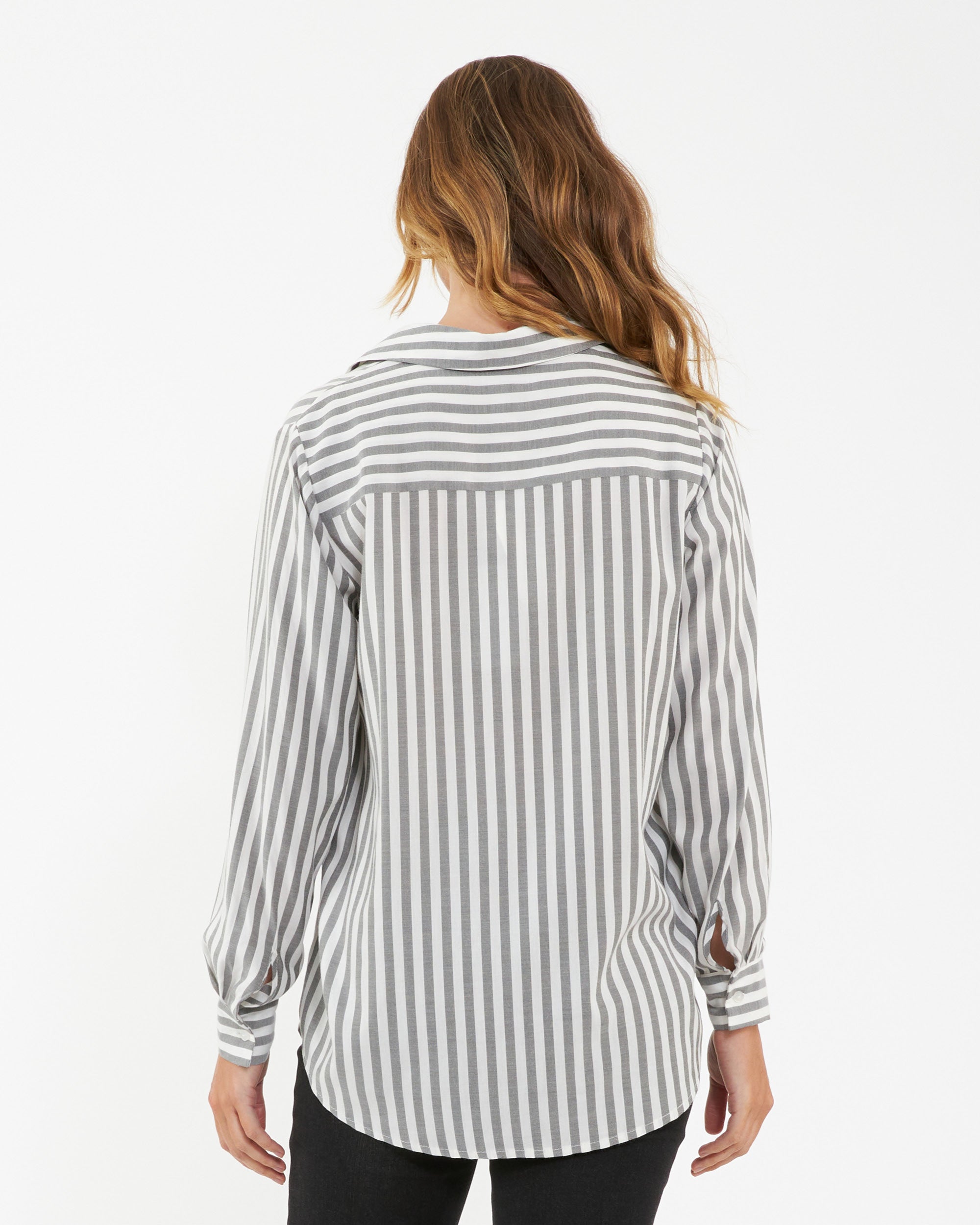 Black and white striped button down clearance shirt women's