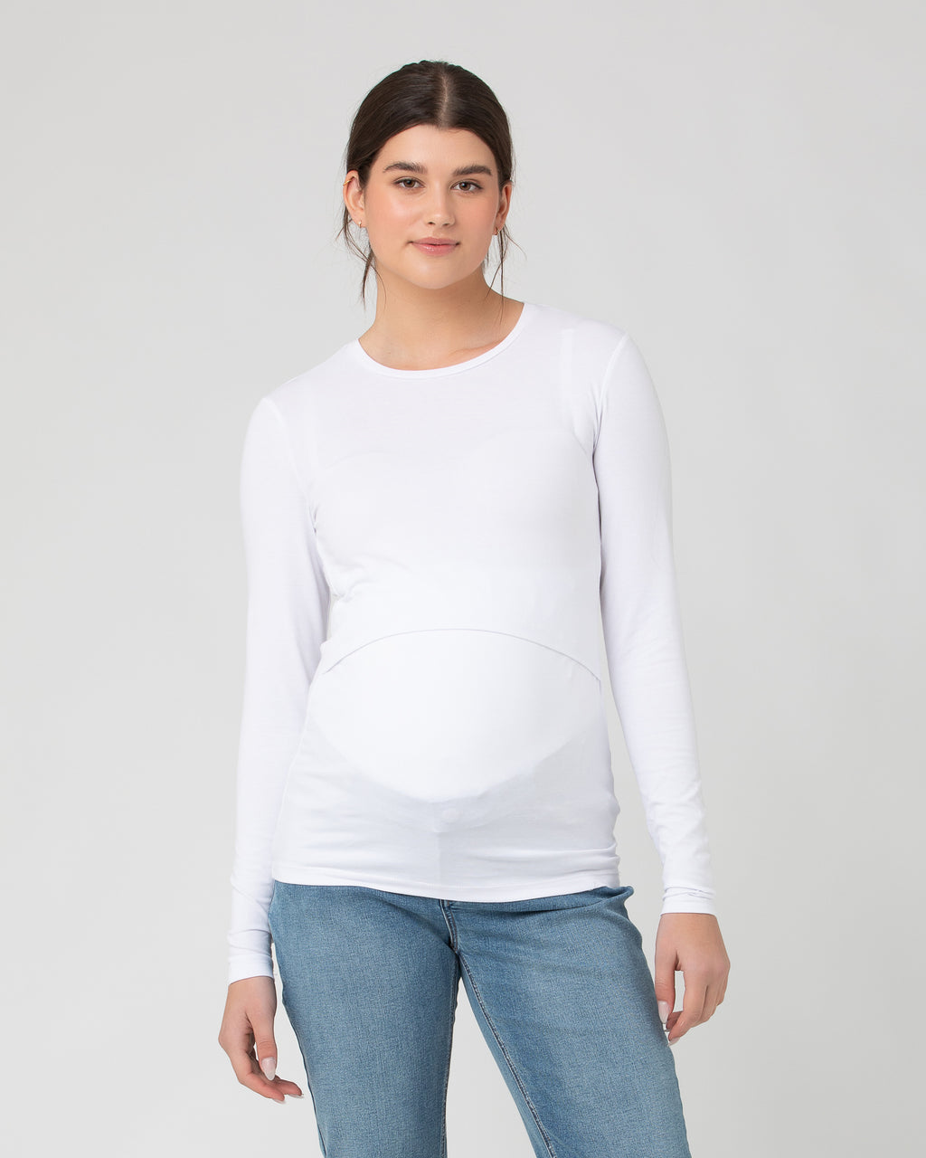 Girls' warm organic cotton long-sleeve crew neck top, white, Kids'  Underwear