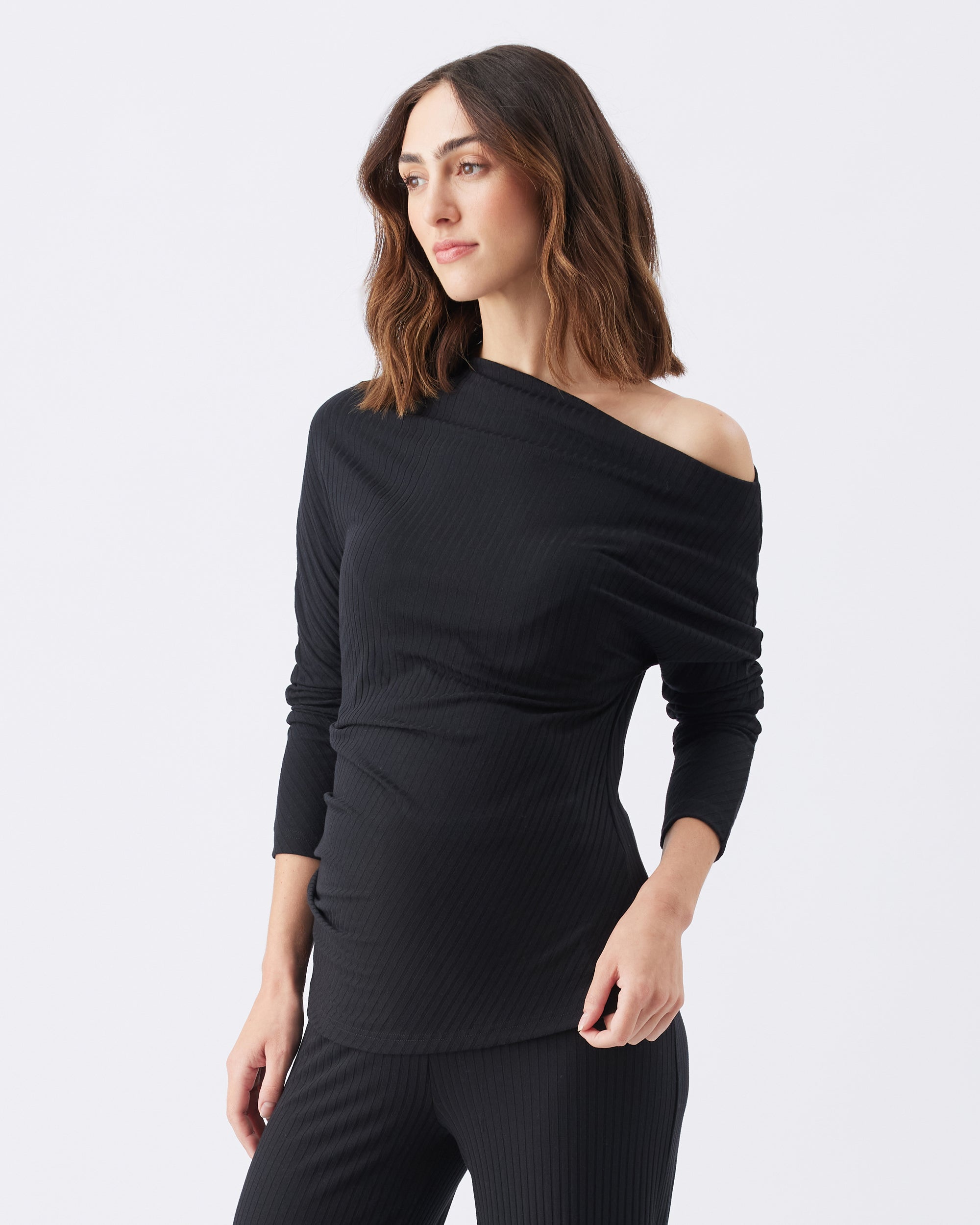 Off-Shoulder Rib Top Black