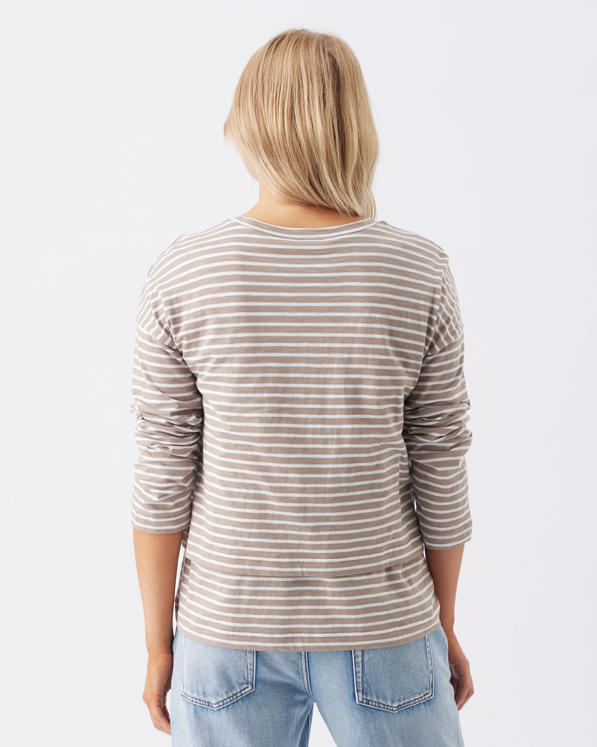 Claudette Long Sleeve Nursing Top Taupe / White